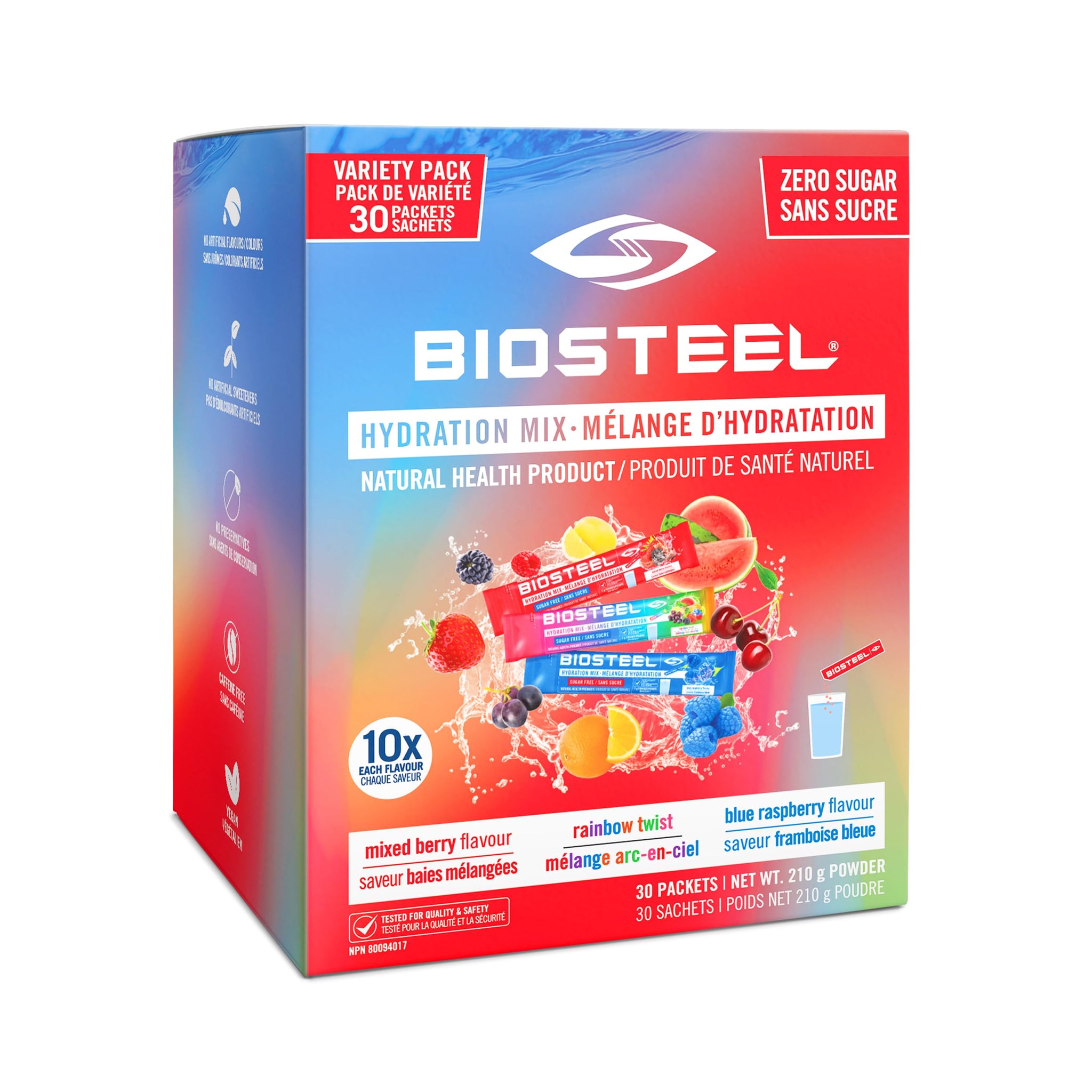 BioSteel Electrolytes Powder Variety Pack - 30 Hydration Packets with Essential Element Electrolytes, 3 Flavors: Rainbow Twist, Blue Raspberry, Mixed