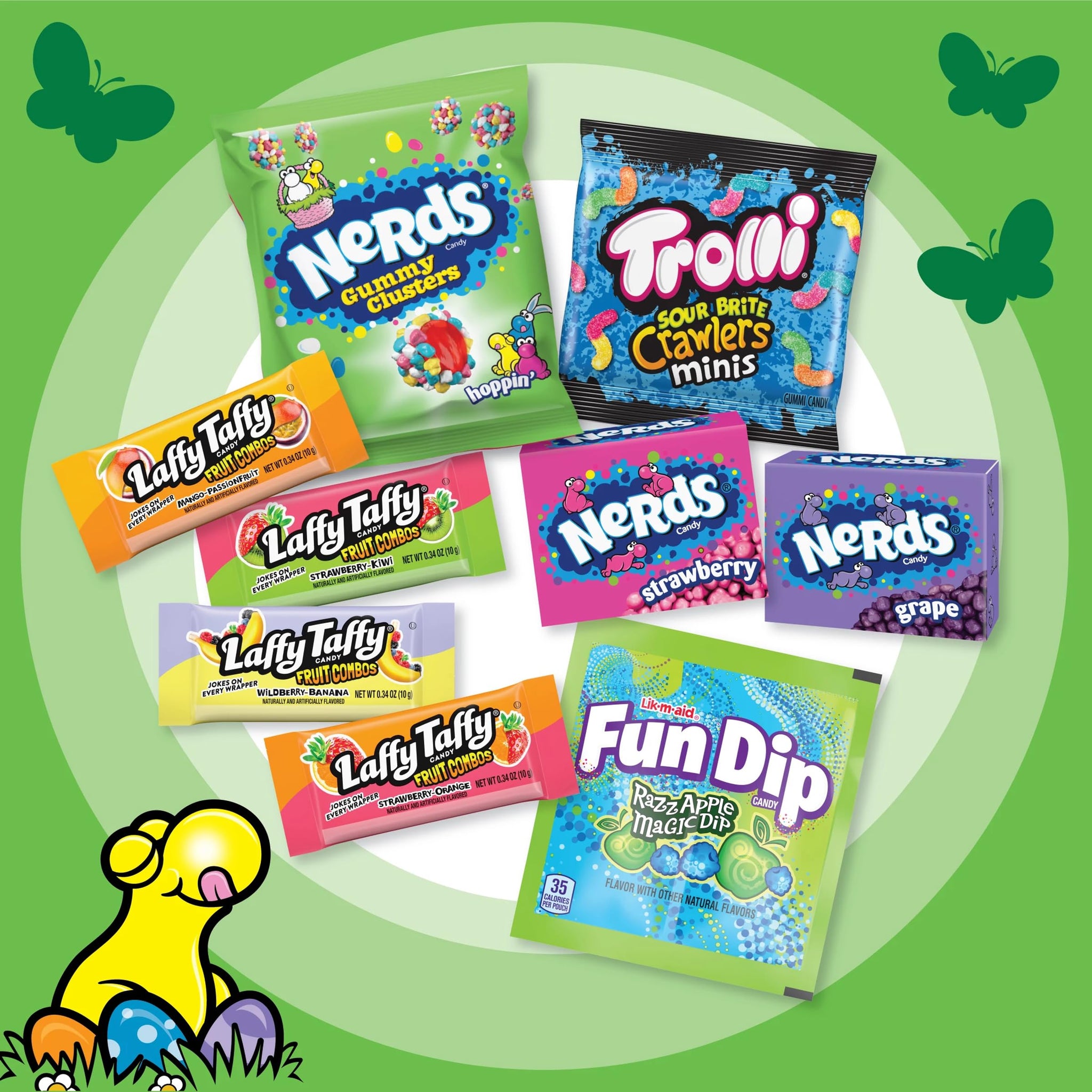 Nerds Easter Variety Seekers Basket Filler Variety Bag, NERDS Gummy Clusters, Fun Dip, Trolli, Laffy Taffy, and Nerds Original, 15 oz, 35 Count