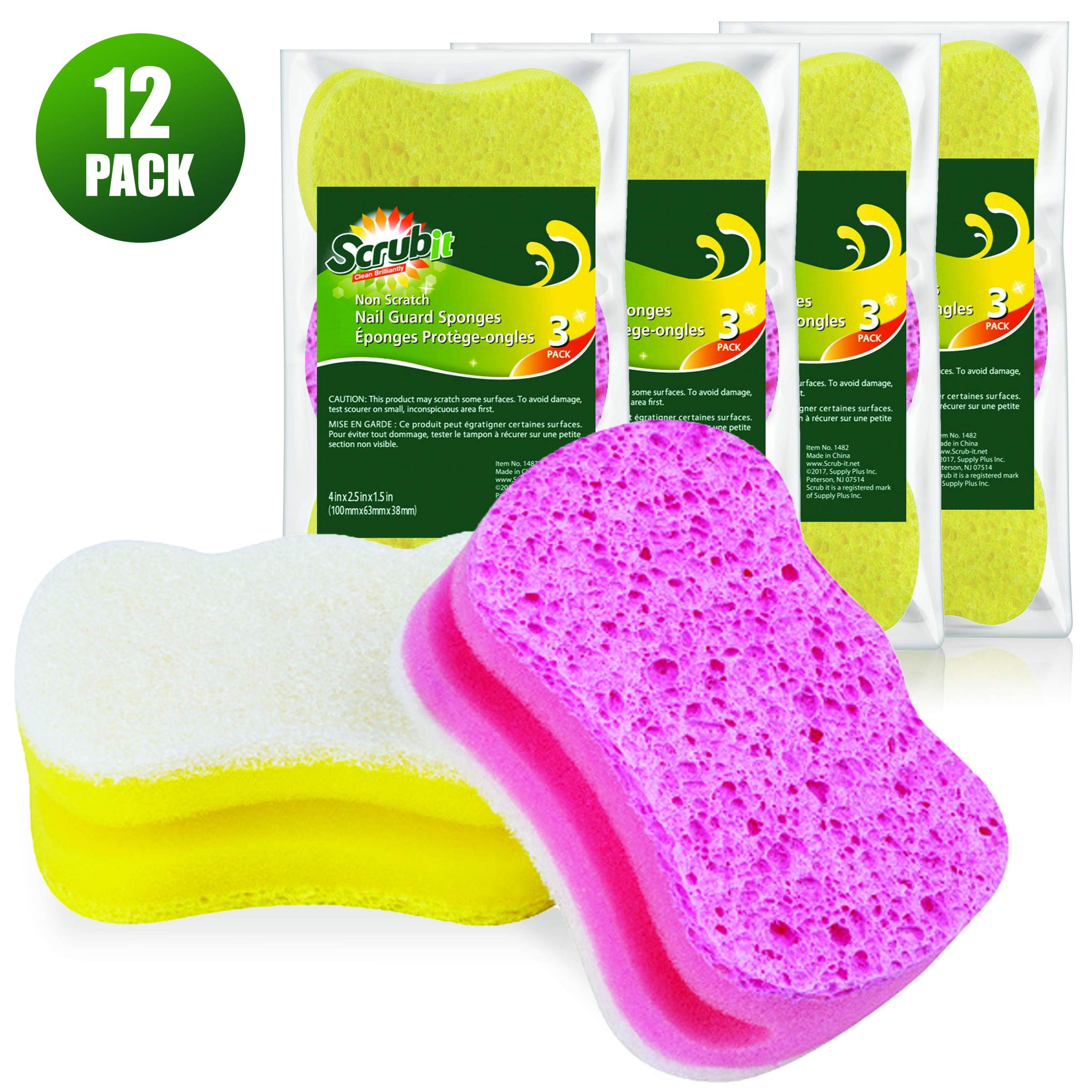 Scrub Sponge by Scrubit -Multipurpose Cellulose Cleaning Sponges with Non Scratch Scouring Pad for Dishes, Pots, Pans, Glass Cooktop - Super Absorbent
