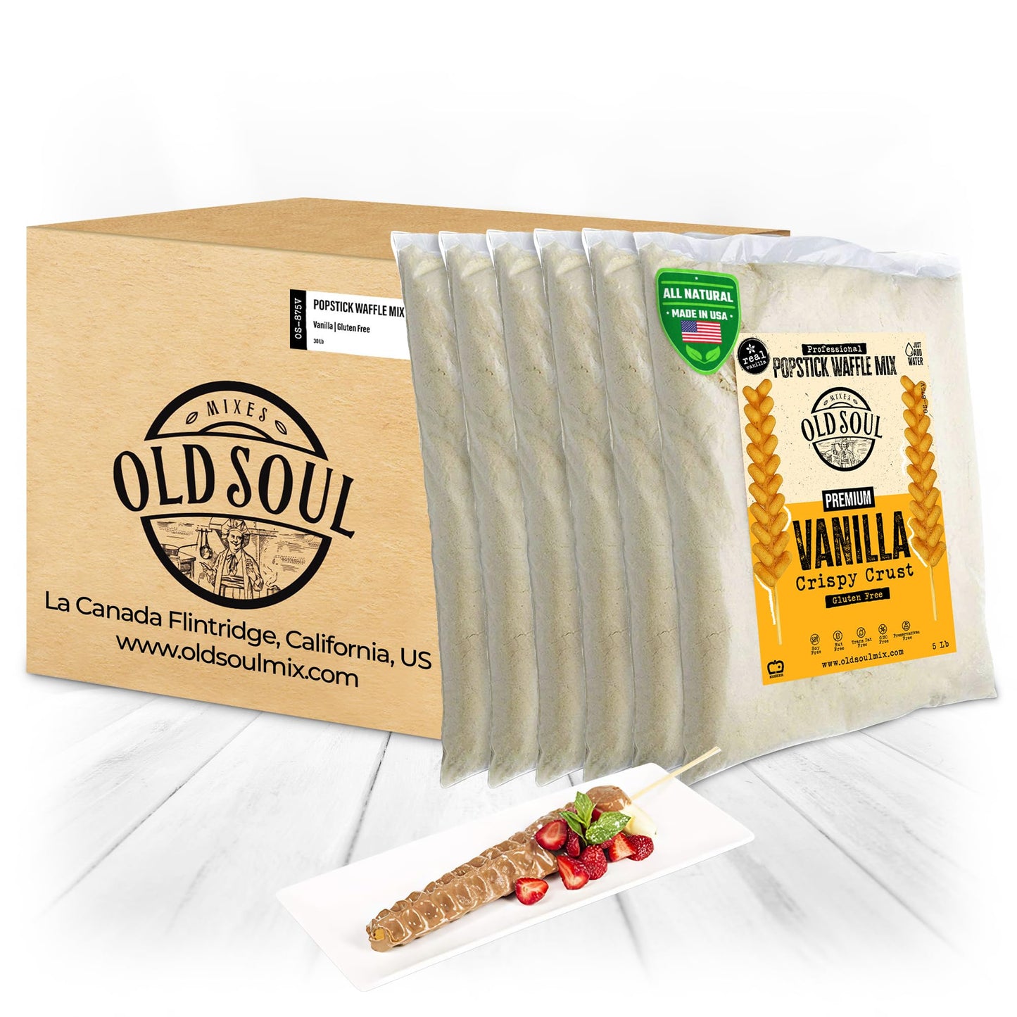 OldSoul Professional Popstick Waffle Mix | Stick Waffles Dough Mix | 30 Lbs | Vanilla Flavor | 672 Waffles (30 Lbs, Gluten Free)