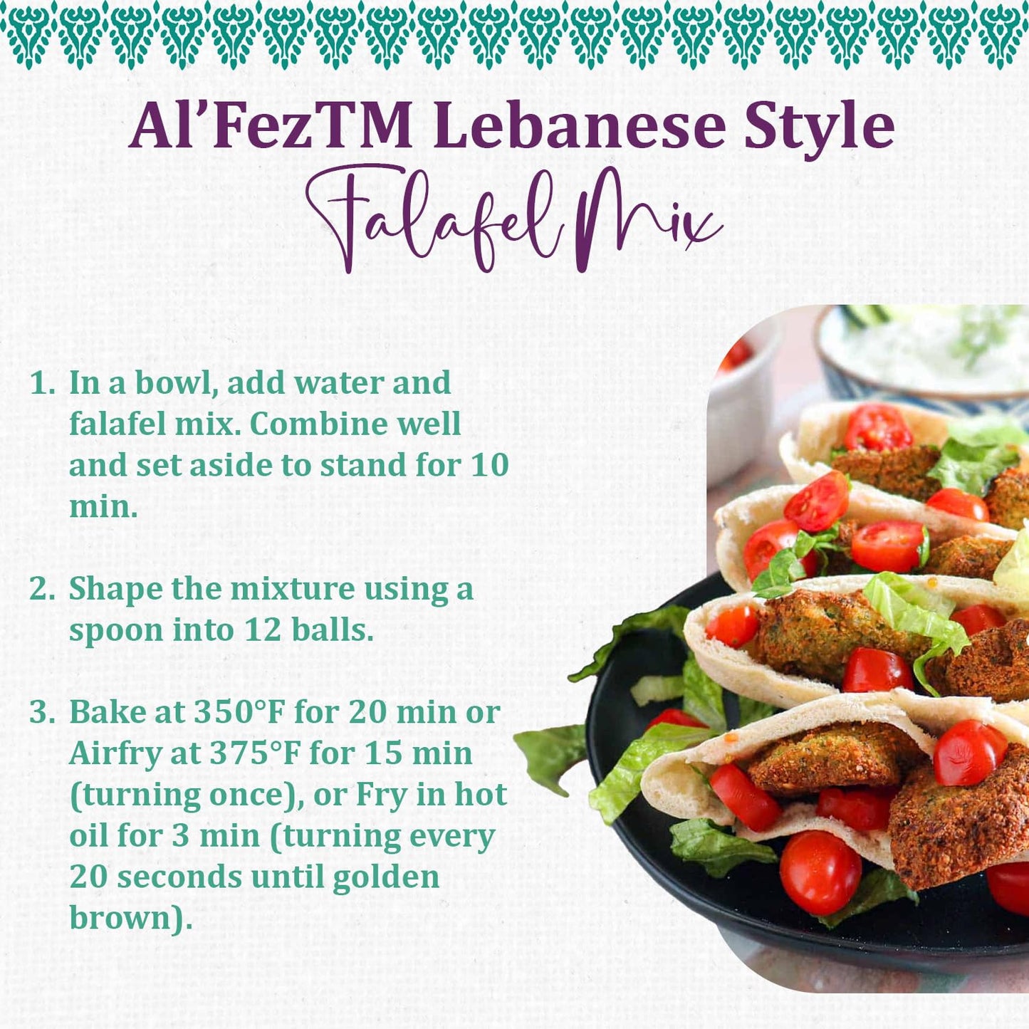 Al’Fez Lebanese Style Falafel Mix - 5.3oz (Pack of 1) - Chickpea Flour & Spice Blend for Crispy Falafels - Vegan, Quick & Easy Preparation - Perfect