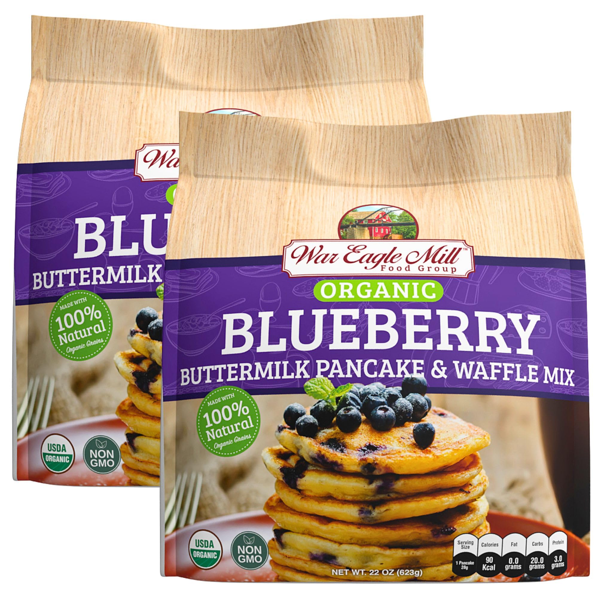 War Eagle Mill Organic Blueberry Buttermilk Pancake & Waffle Mix, 22 oz Bag (Pack of 2)