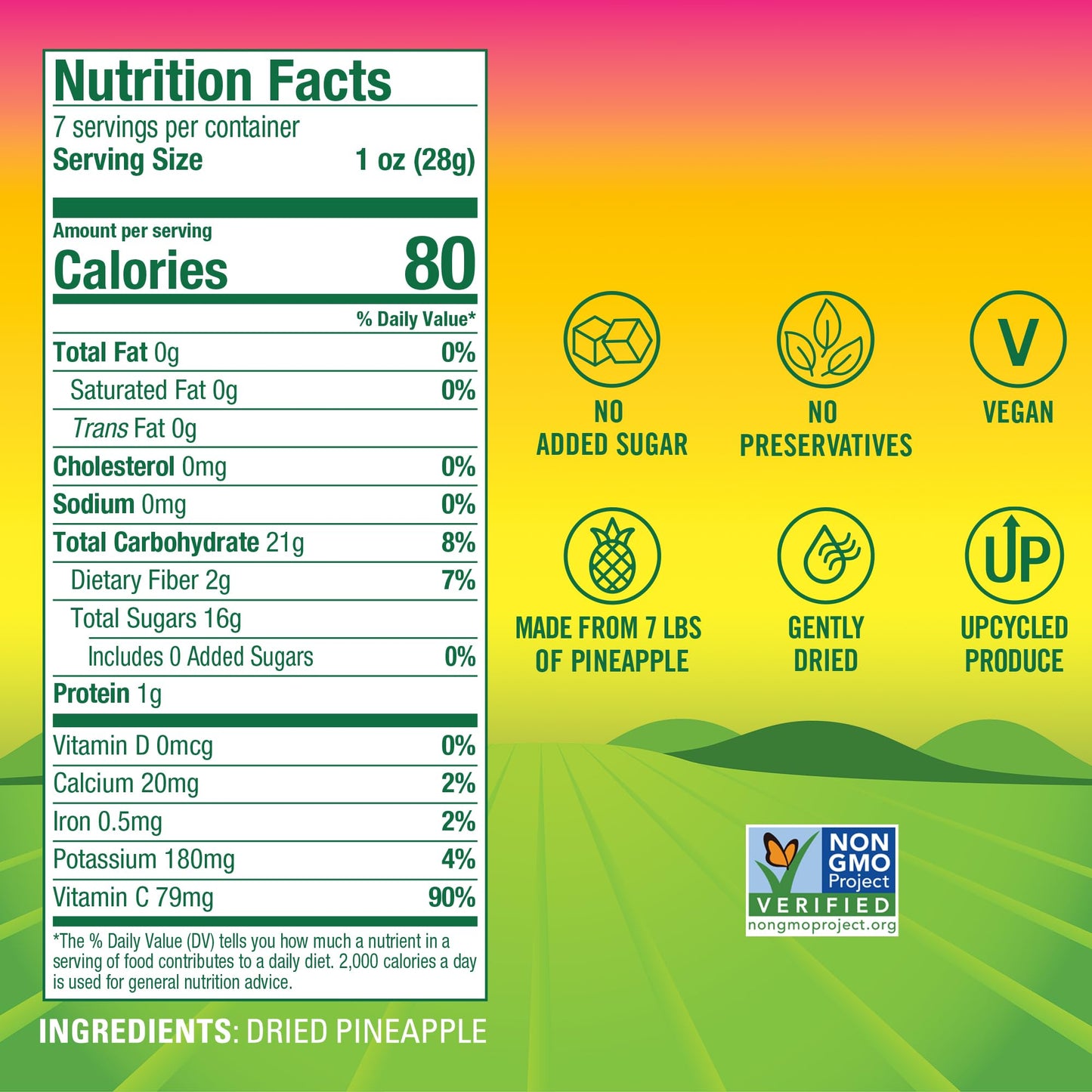 BranchOut Pineapple Chips, No Added Sugar, Real Dried Pineapple Chunks, 100% Fruit, Better than Freeze Dried Pineapple, Healthy Vegan Snacks for Kids