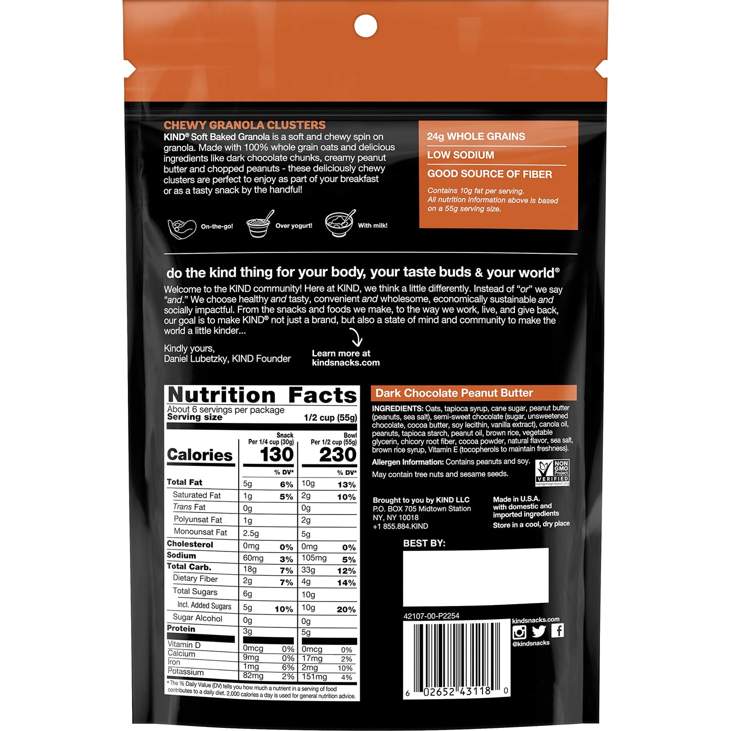 Kind Soft Baked Granola, Dark Chocolate Peanut Butter, Gluten Free, Healthy Snack Mix, 5g Protein, 11oz, 5 Count