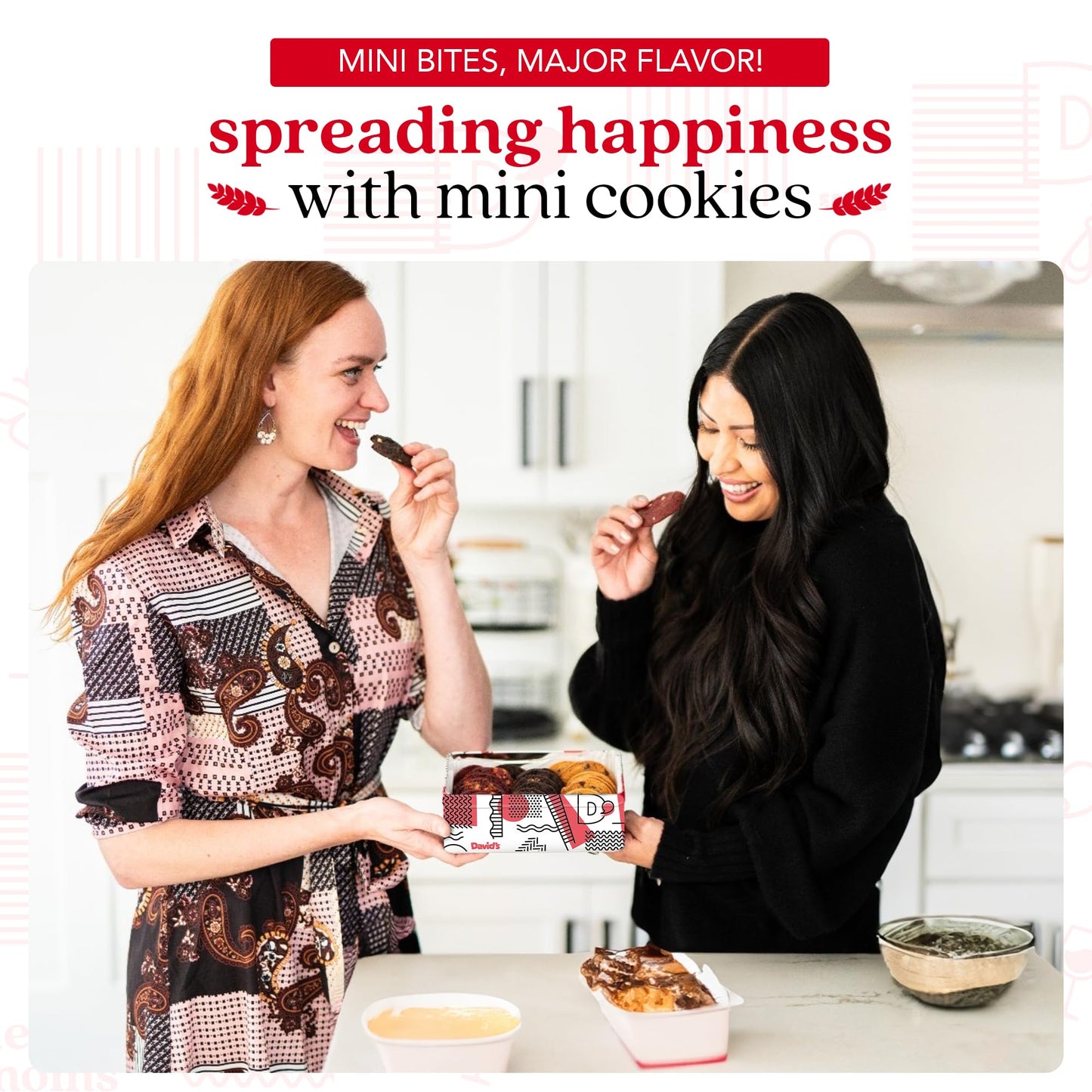 David’s Cookies Mother’s Day Mini Cookies Gift Sampler Tin - 14oz Fresh Baked Assorted Cookie Bites in Chocolate Chip, White Chocolate Chip & Red