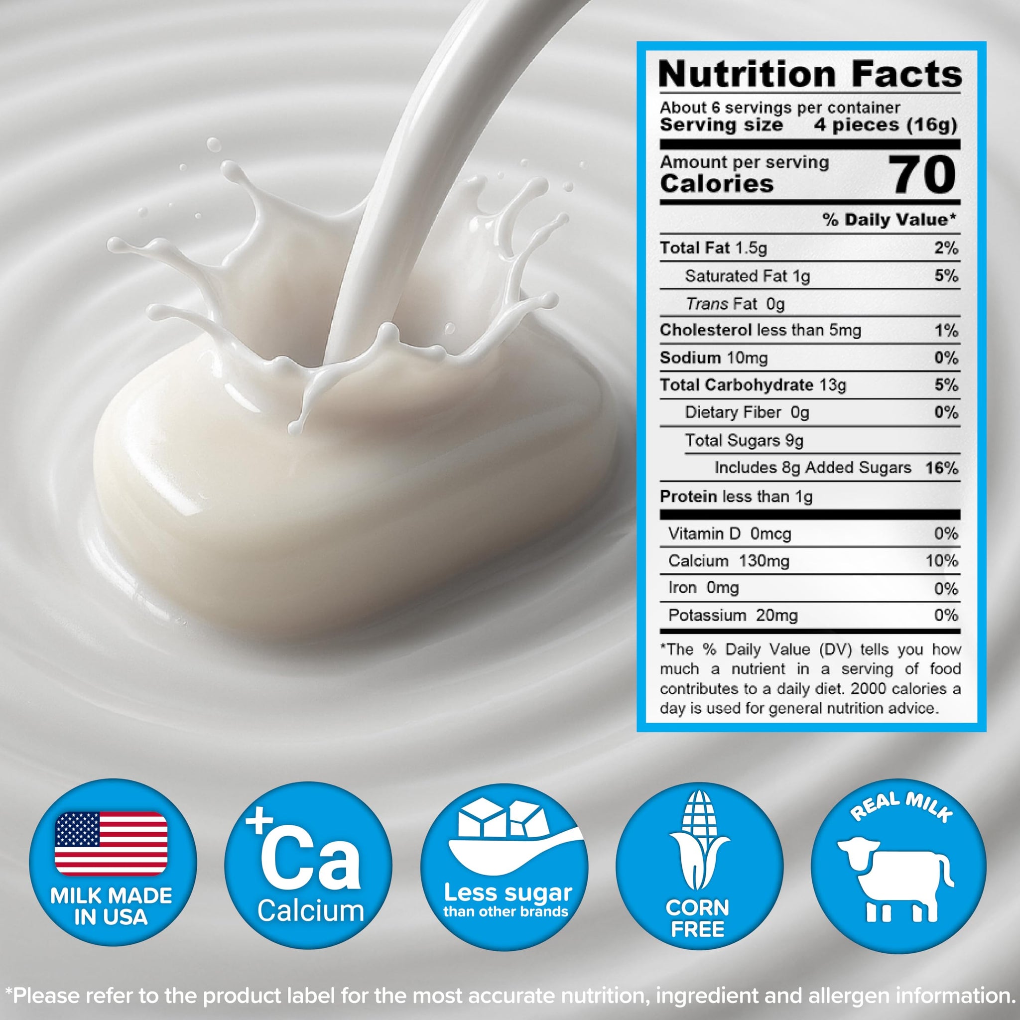 Milkita Creamy Vanilla Milk Candy - Low-Sugar Healthy Sweets with Real Milk for Kids & Adults - Fat Free & Gluten Free Candy with Calcium for Everyday