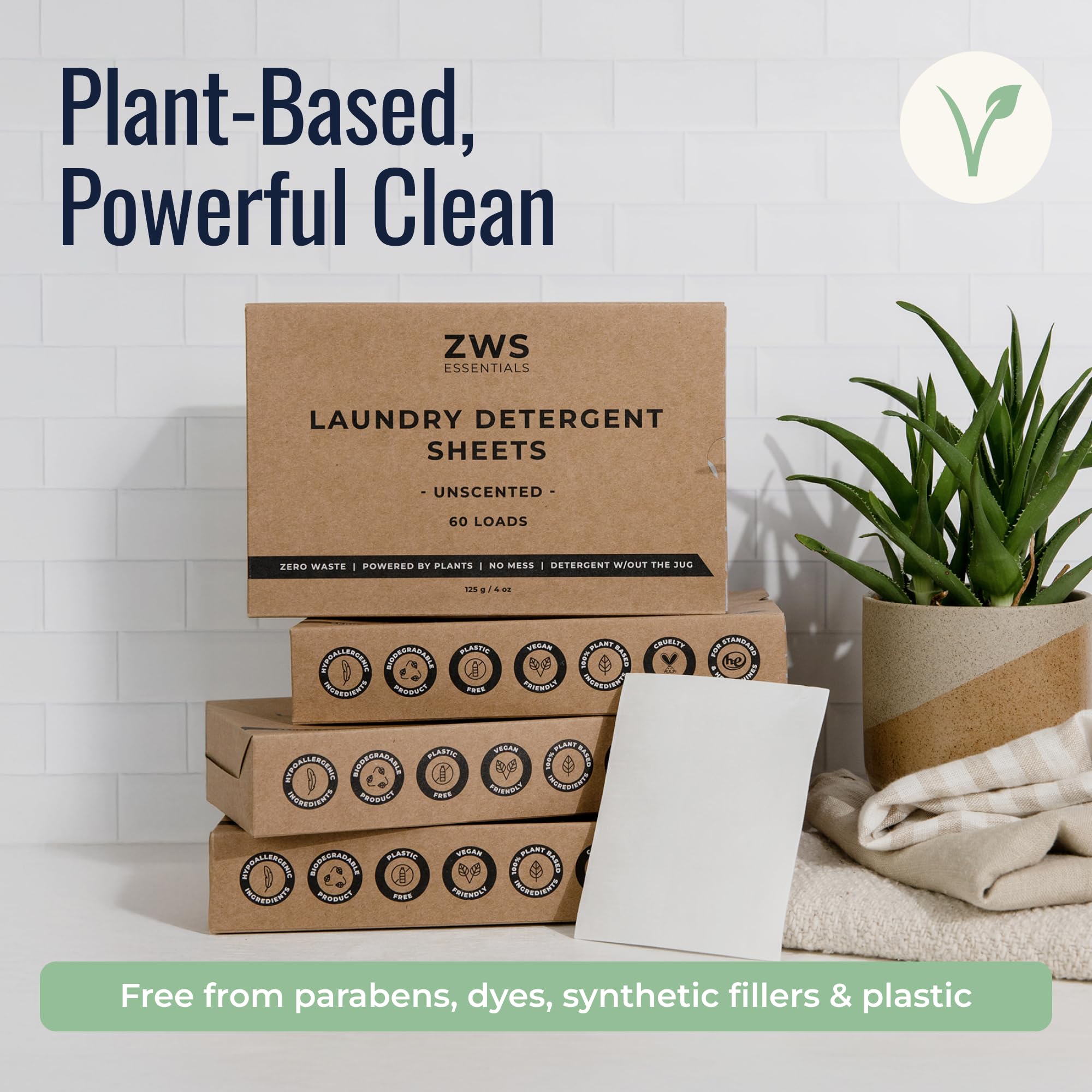ZWS Essentials Laundry Detergent Sheets | Unscented, Hypoallergenic Laundry Strips for Sensitive Skin | Eco-Friendly, Plastic-Free Detergent for HE