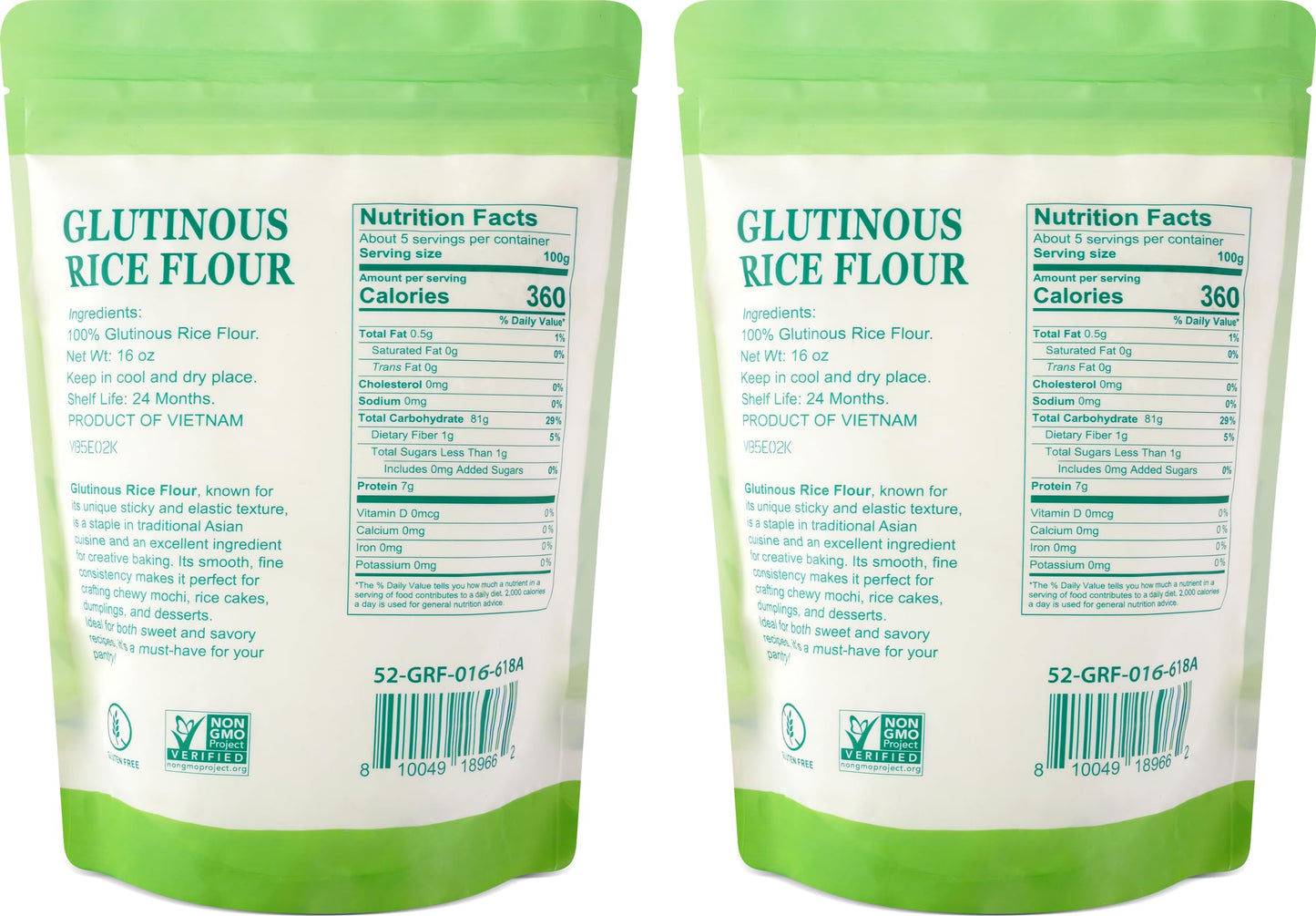 52USA Glutinous Rice Flour 32 Ounce (Basic), 1 Pound (Pack of 2), Rice Flour for Baking or Cooking, Product of THAILAND, All Natural White Rice Flour