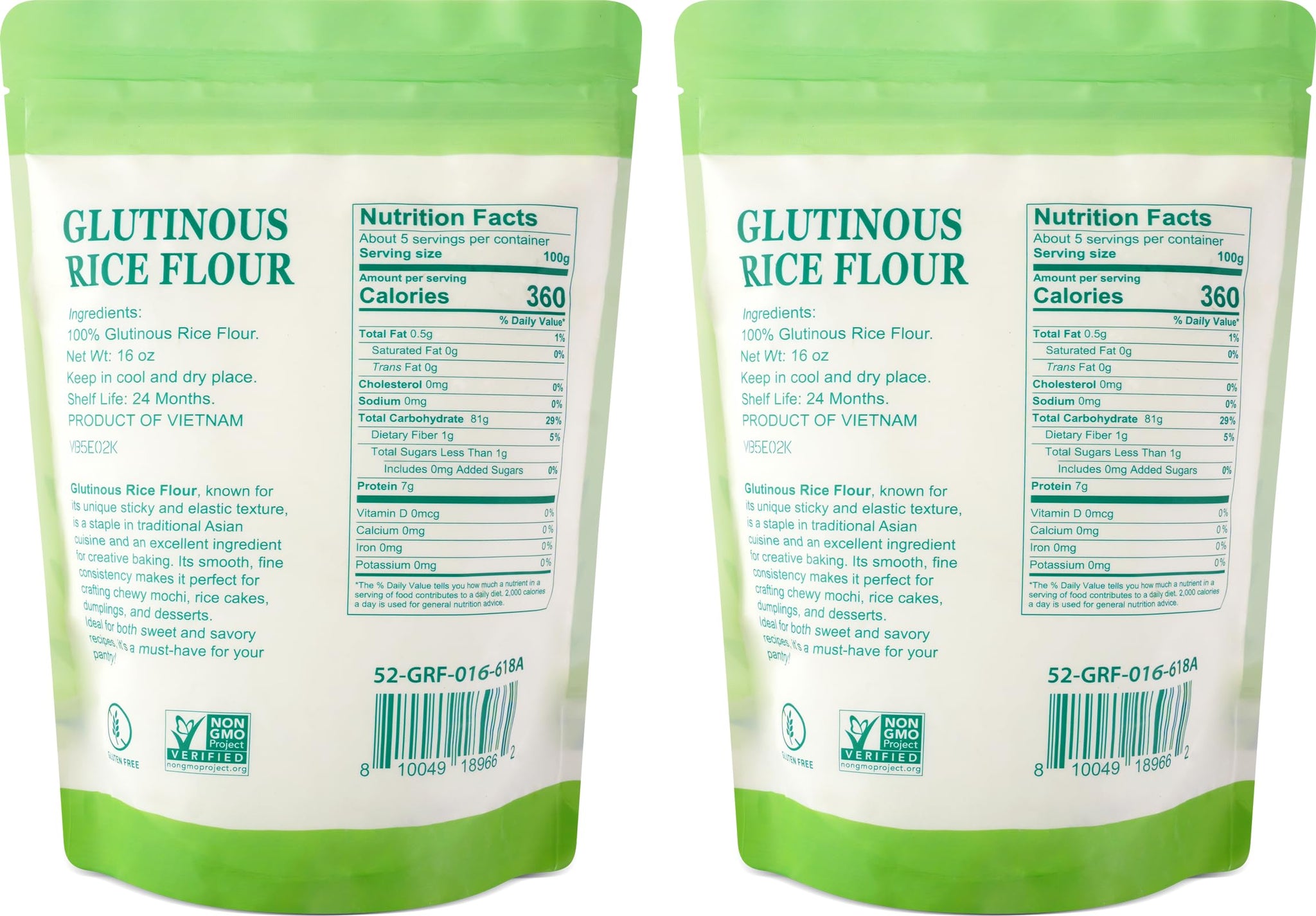 52USA Glutinous Rice Flour 32 Ounce (Basic), 1 Pound (Pack of 2), Rice Flour for Baking or Cooking, Product of THAILAND, All Natural White Rice Flour