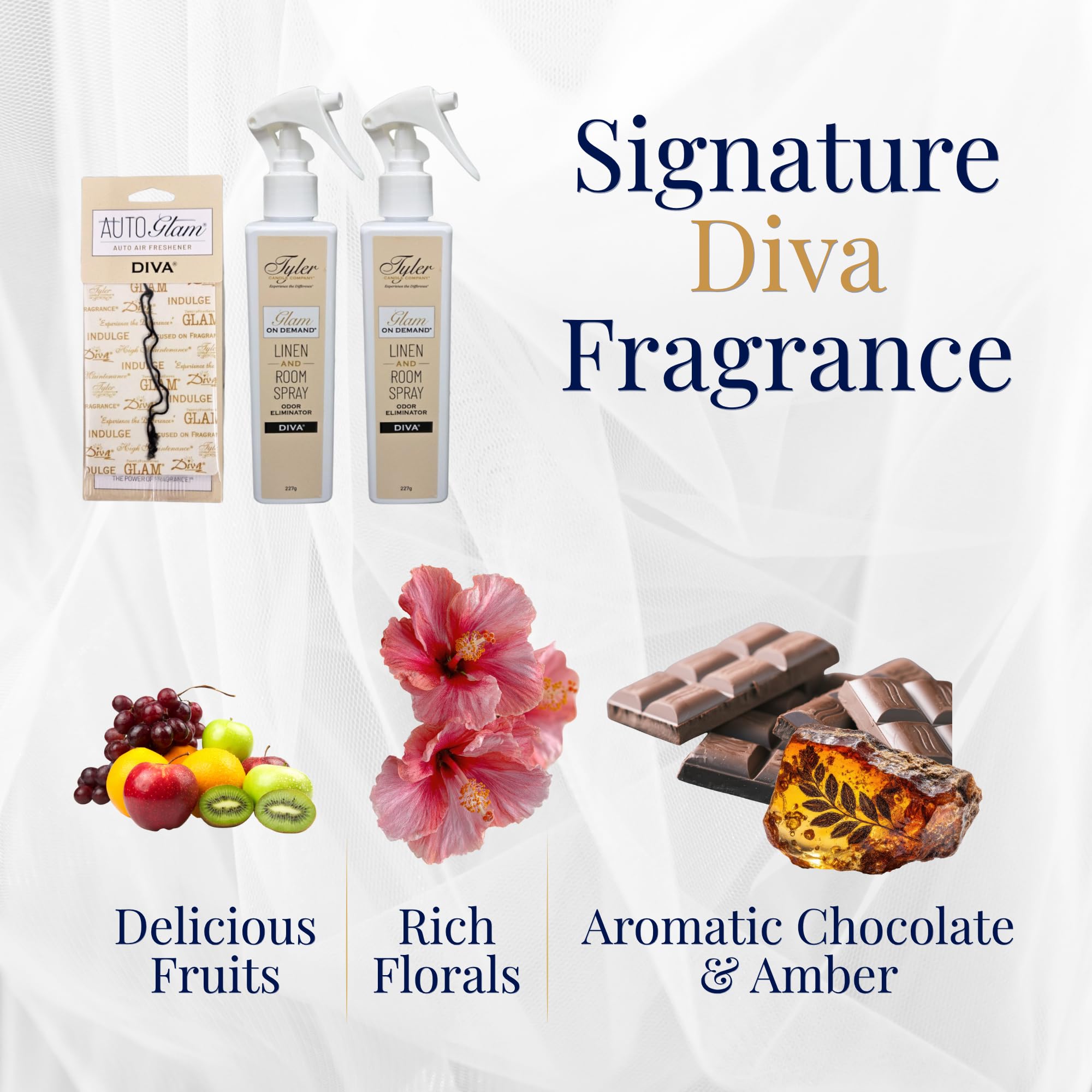 Tyler Diva Room Spray - Glam on Demand 2 Pack - Tyler Linen and Room Spray Bundle with AutoGlam and Stain Remover Pen - Diva Air Freshener and Odor