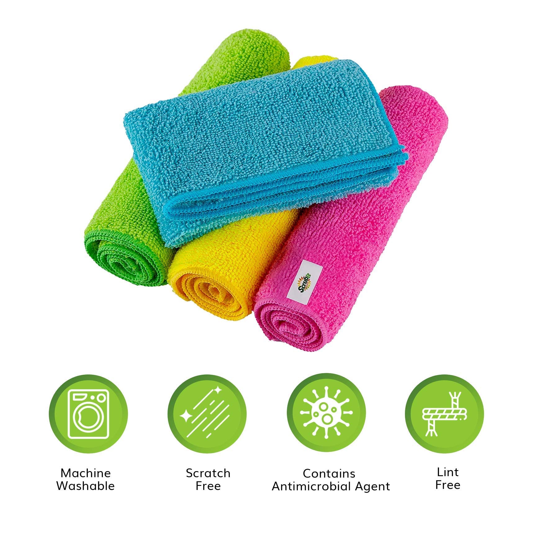 SCRUBIT 24 Pack Microfiber Cleaning Cloth Lint Free and Streak Free Towels for House, Cars, Kitchen and Screens - Super Absorbent and Soft Wash Cloths