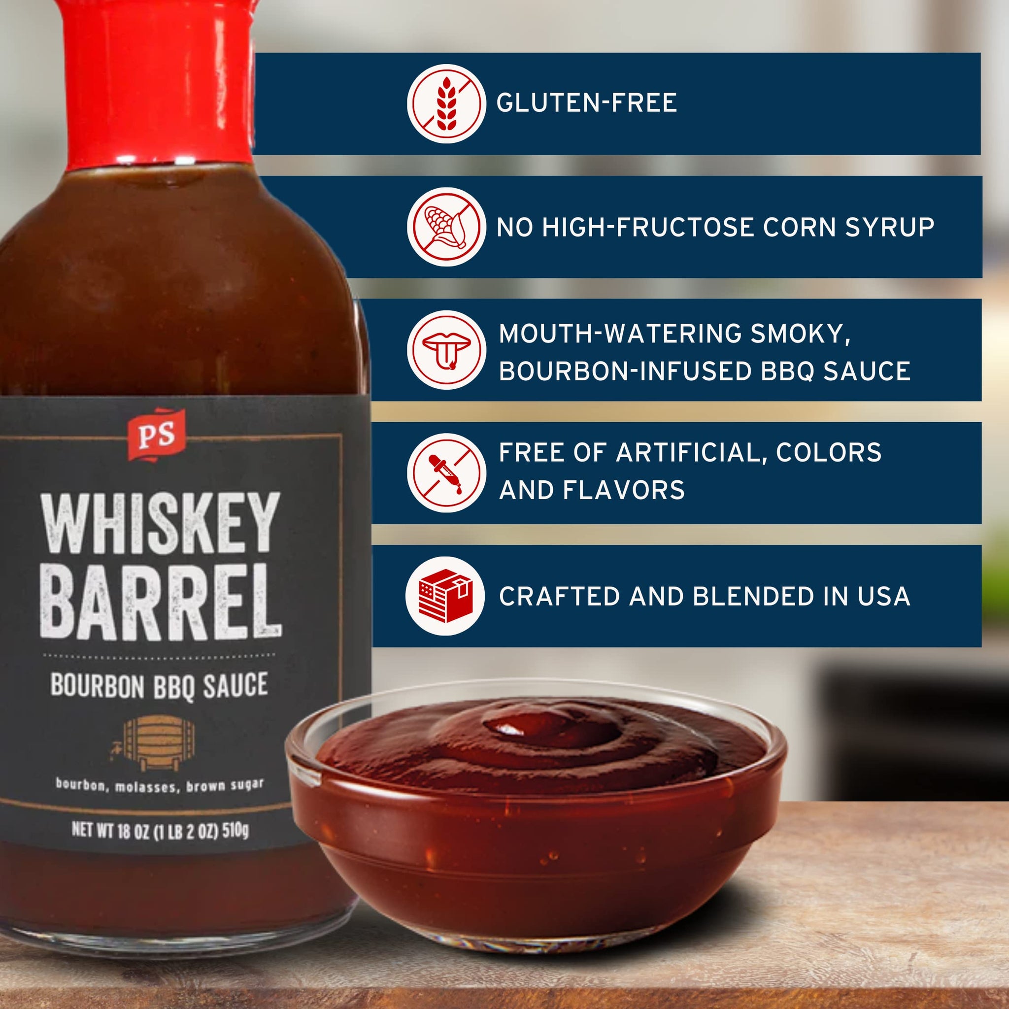 PS Seasoning Whiskey Barrel Bourbon BBQ Sauce - All-Purpose Marinade, Glaze, Baste, and Dip - Sweet and Smoky Sauce, Great for Baby Back Ribs