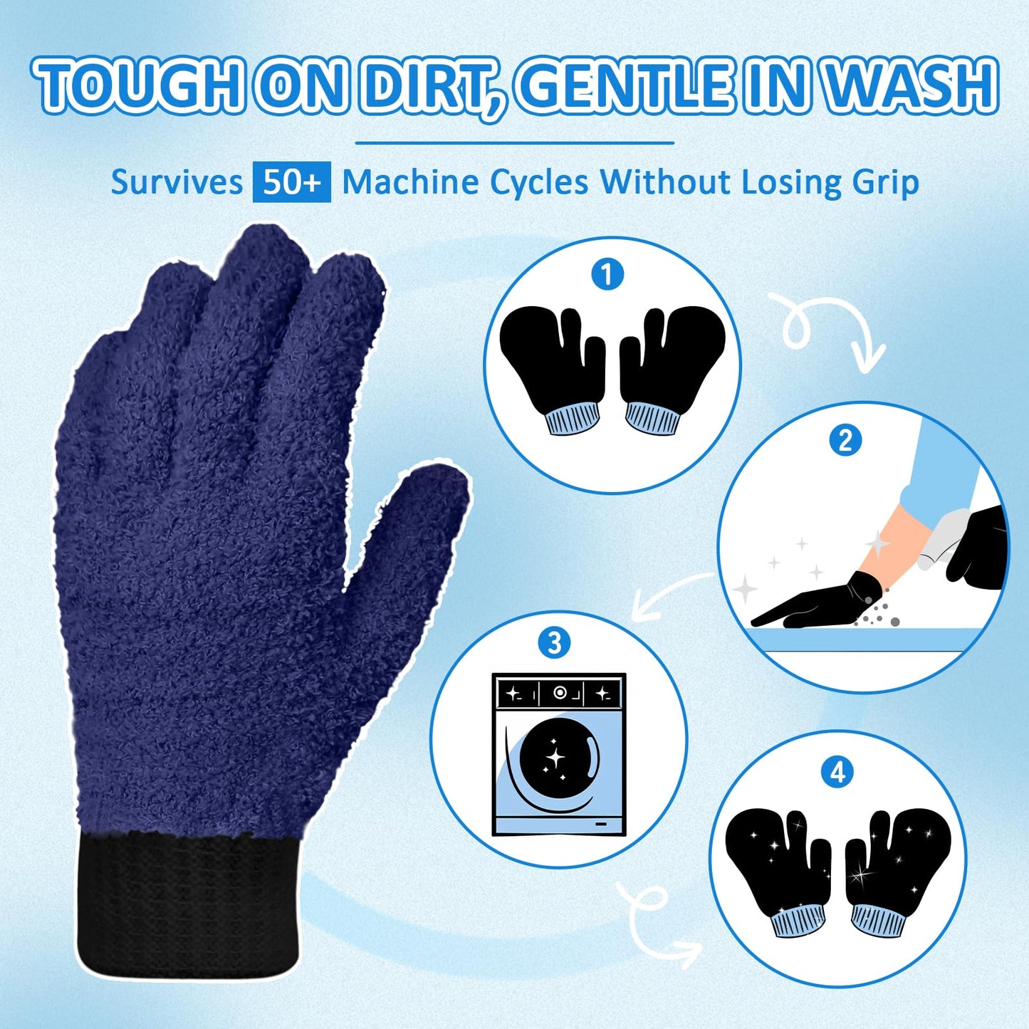 MIG4U Microfiber Gloves - Dusting Gloves for House Cleaning - Washable Blind Cleaner Duster Tool (Navy,S/M)