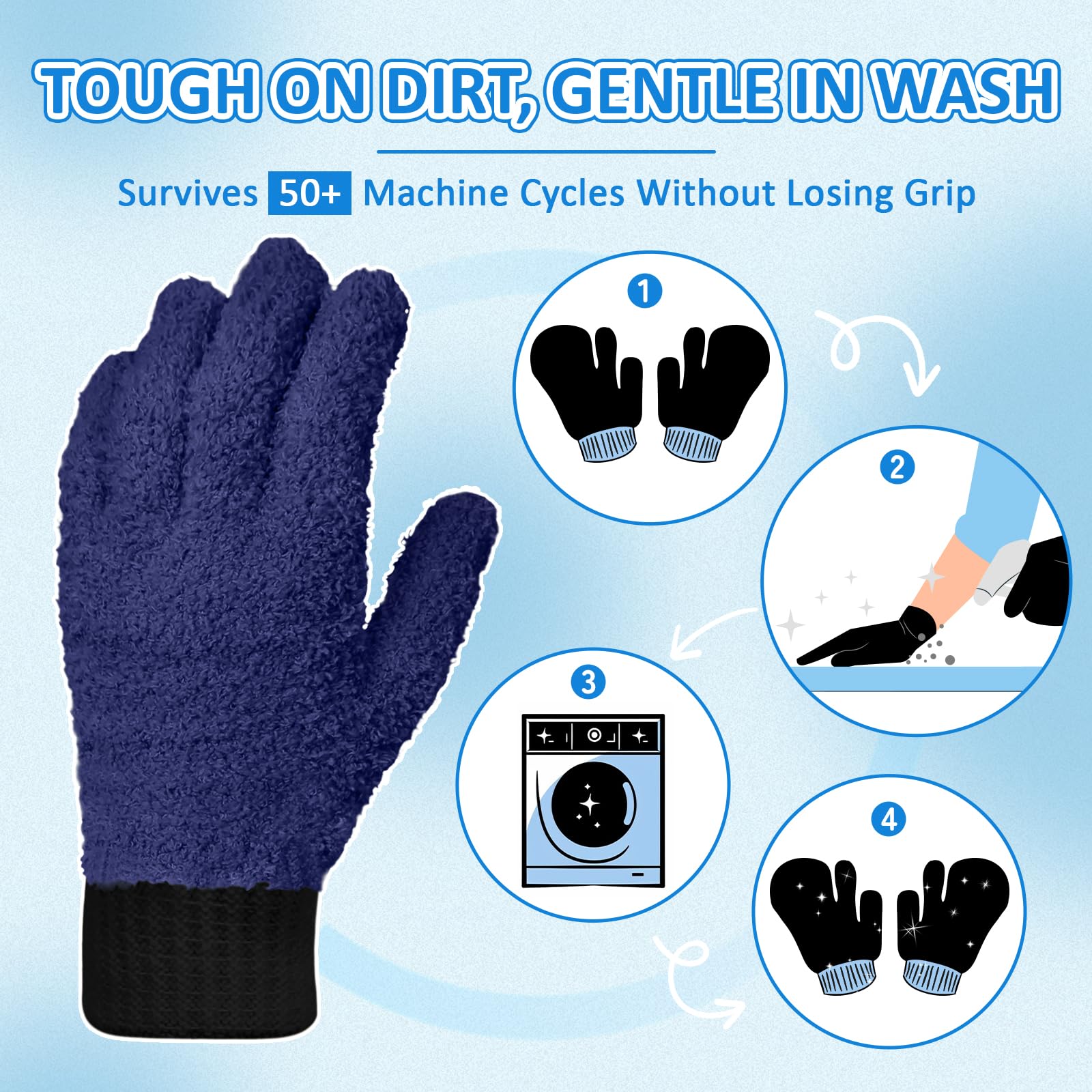 MIG4U Microfiber Gloves - Dusting Gloves for House Cleaning - Washable Blind Cleaner Duster Tool (Navy,S/M)