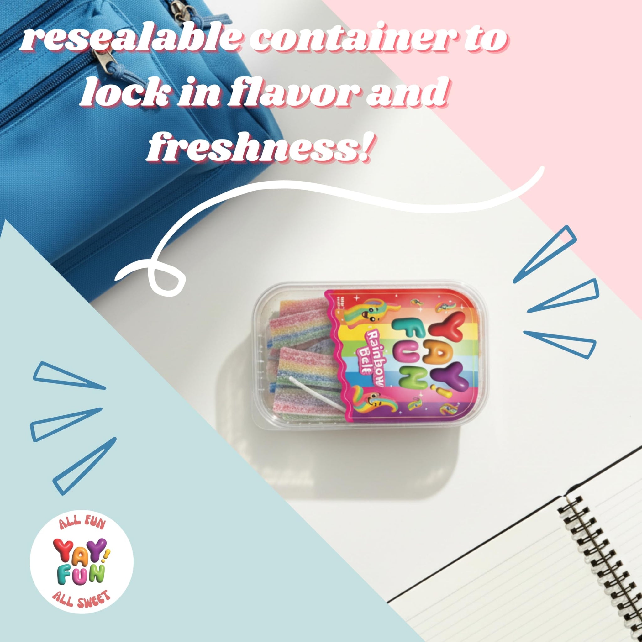 Halal Sour Rainbow Belt Gummy Candy | 6 Pack Bundle (6x7 oz Tubs) | Chewy Sour Rainbow Belt Candy | Resealable Tubs in Bulk with Display Box | Halal