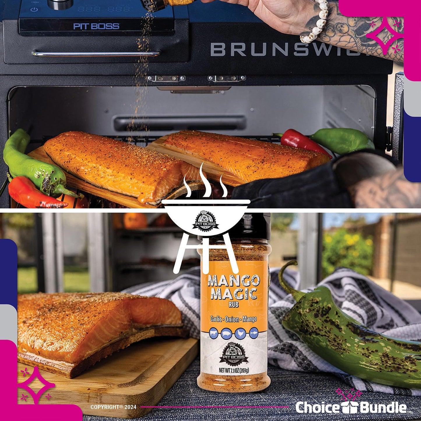 Pit Boss Mango Magic Premium BBQ Barbecue Mixed Seasoning Spice & Dry Rub 2 pk Choice Bundle (14.2 oz) + Guide & Keychain Bottle Opener (4 Items)!