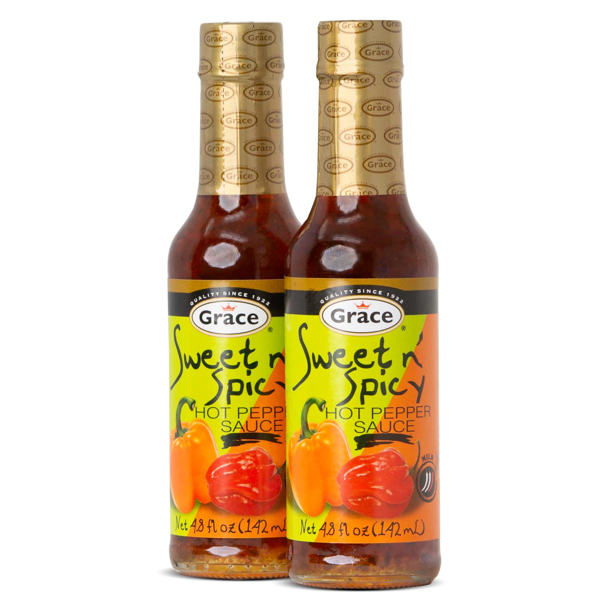 Grace Sweet N' Spicy Hot Pepper Sauce 4.8oz - 2 Pack - Balanced Combination of Peppers - Caribbean Sweet Chili Wing & Dipping Sauce