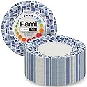 PAMI Heavy-Duty Disposable Small Round Paper Dishes | Microwave-Safe, Oil, Water & Cut Resistant (7 Inch Plate 50 Blue)