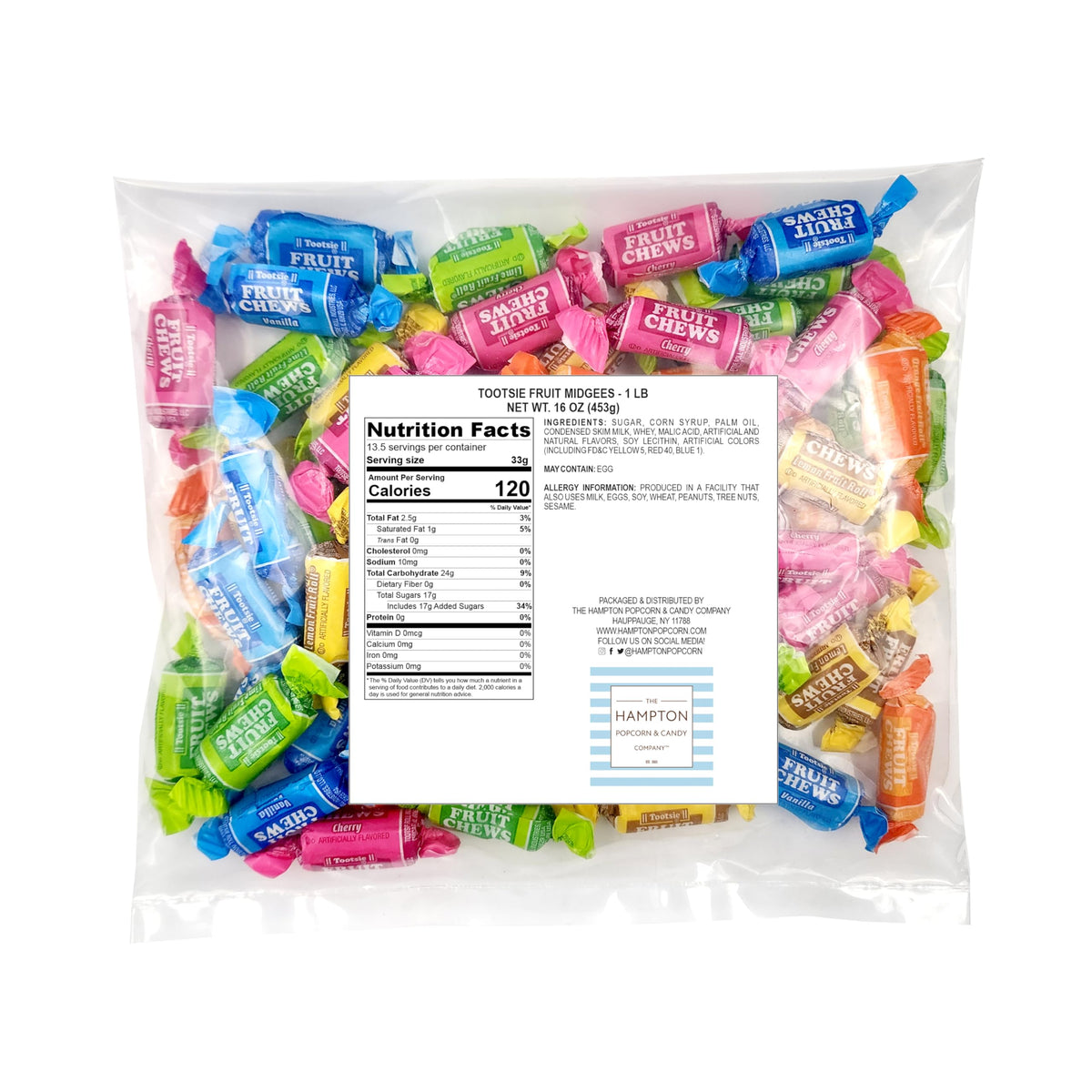 TootsieFruit Chews, 1lb Bulk Bag (Approx. 70 Pieces), Taffy Candy, Assorted Fruit Indvidually Wrapped Candy