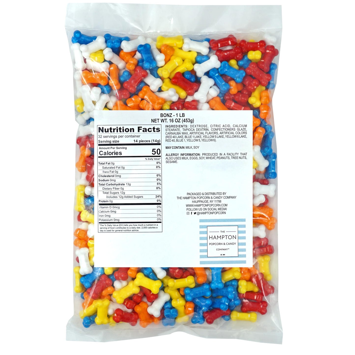 Bonz Candy, 1 Pound Bulk Bag, Bone Shaped Candy, Dog Bonz Candy Bulk