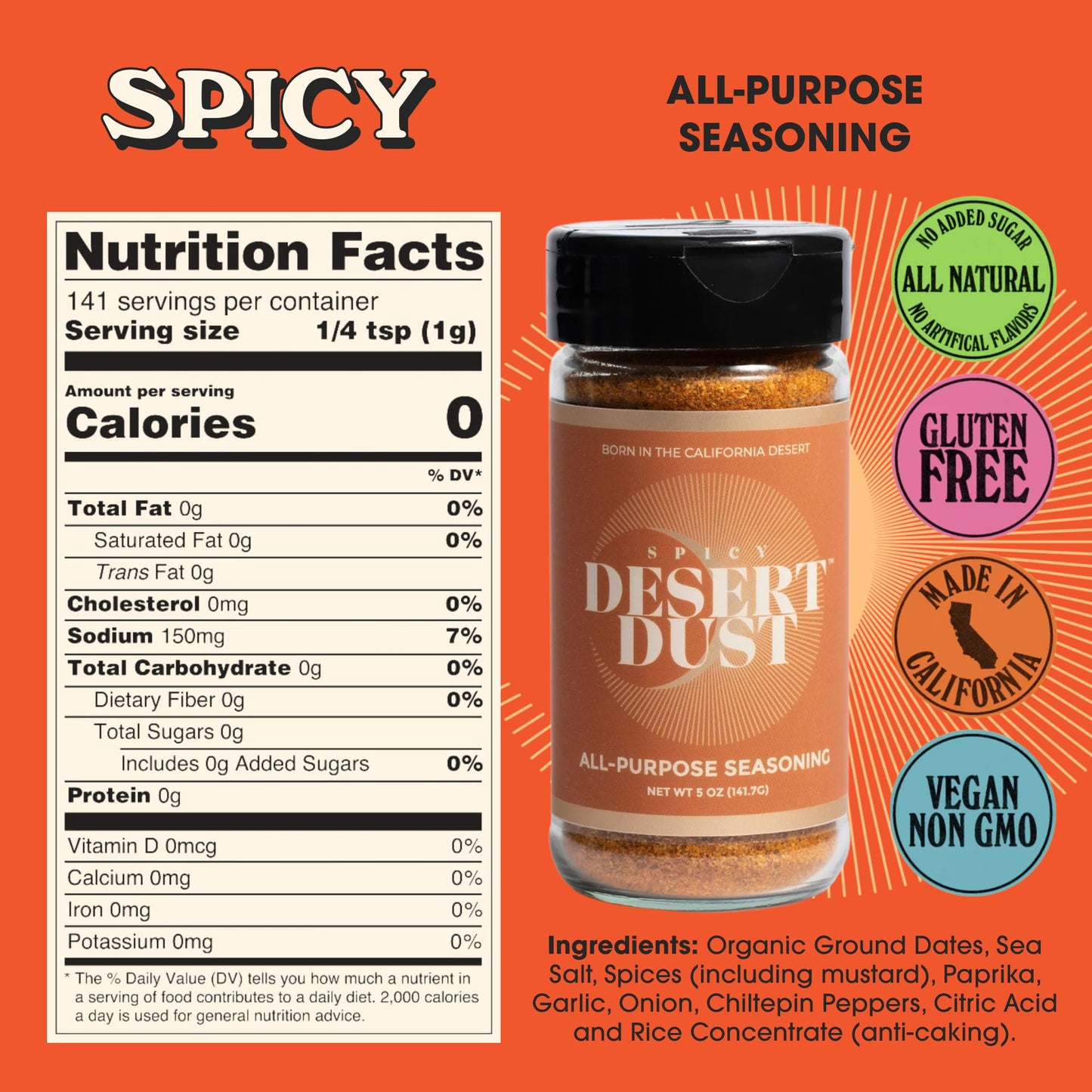 Desert Dust Spicy - All-Purpose Chiltepin Pepper Seasoning with Organic Date Sugar | Bold Medium-Hot Heat for Steak, Chicken, Seafood, Vegetables