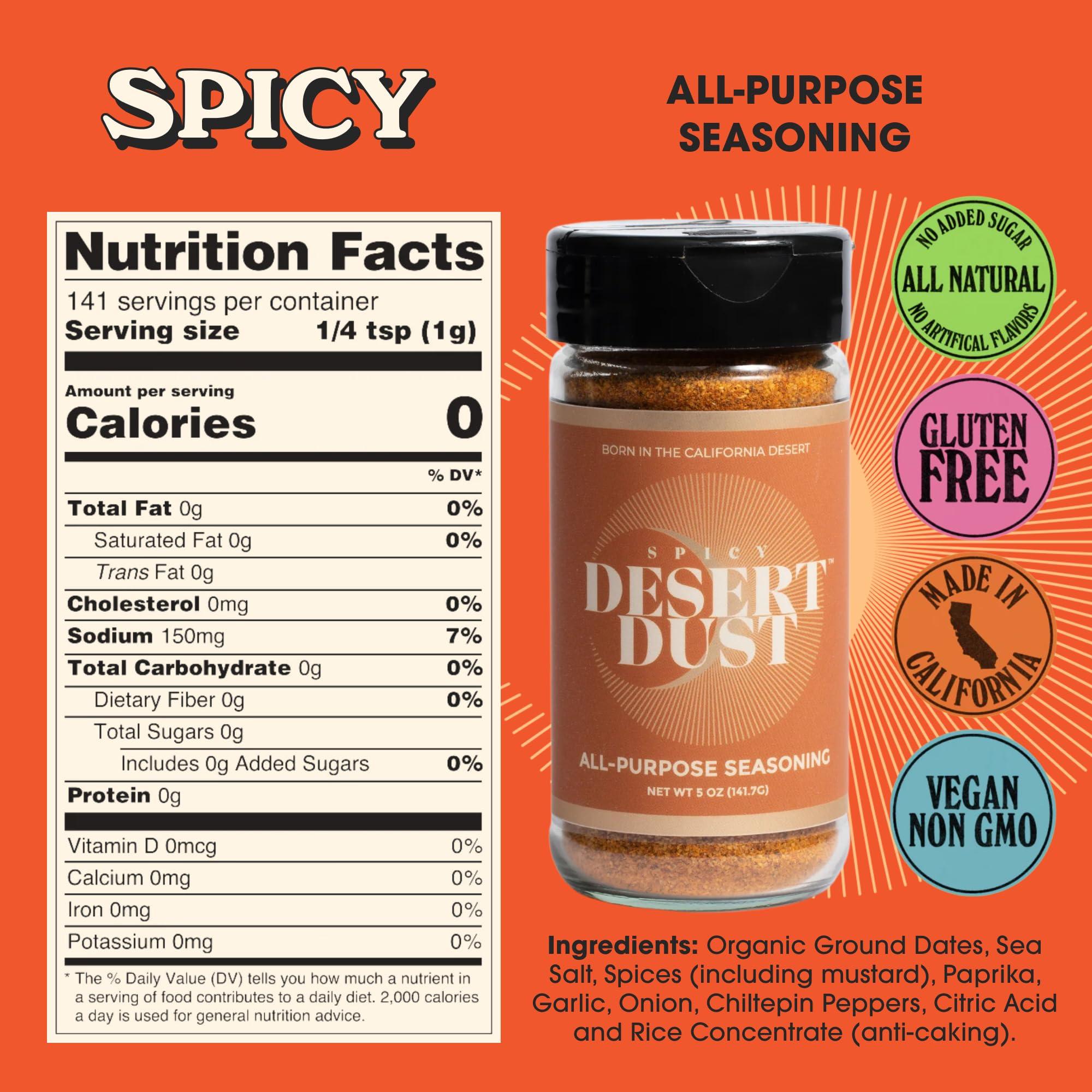 Desert Dust Spicy - All-Purpose Chiltepin Pepper Seasoning with Organic Date Sugar | Bold Medium-Hot Heat for Steak, Chicken, Seafood, Vegetables