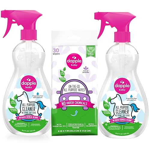 Dapple Baby All Purpose Cleaning Spray and All Purpose Wipes - (2 Pack) 16.9 fl oz Bottle - 30 Cleaning Wipes Total - Fragrance-Free, Hypoallergenic