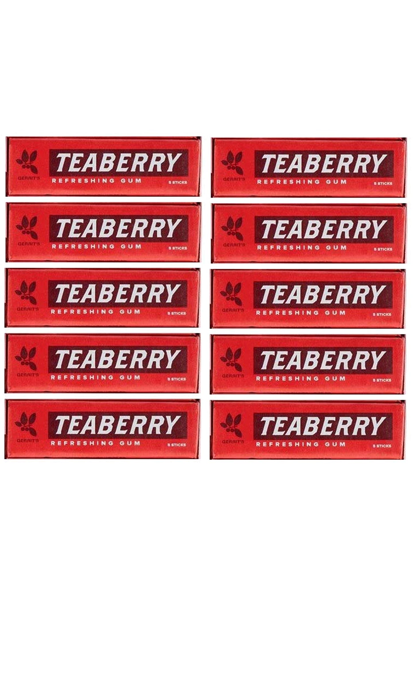 Teaberry Chewing Gum - Classic Retro Nostalgic Yummy Flavor originated by Clark's Finally Back! - Gerrit's Tea Berry Flavor (10 Packs)