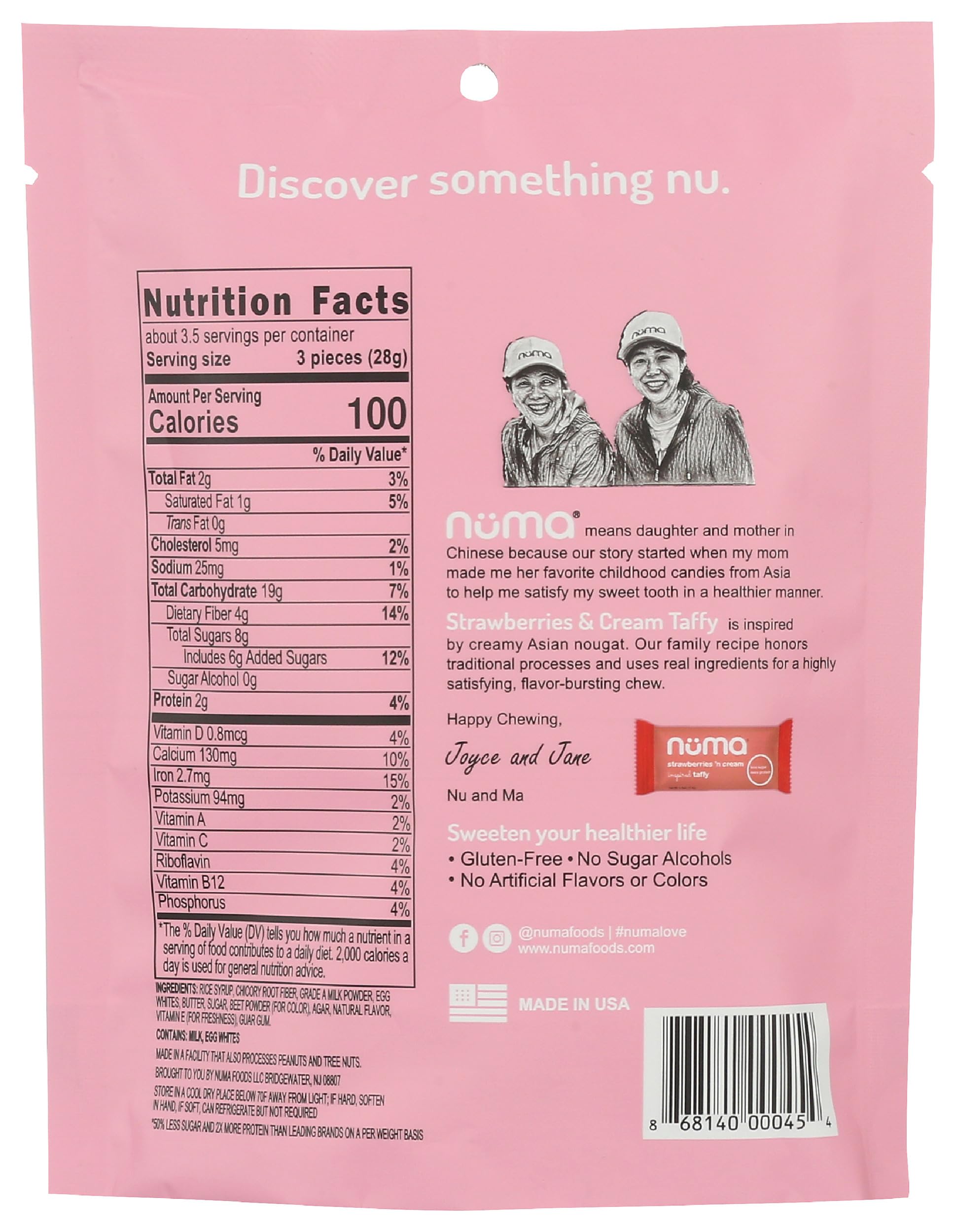 Numa, Taffy Strawberries Creme, 3.3 Ounce