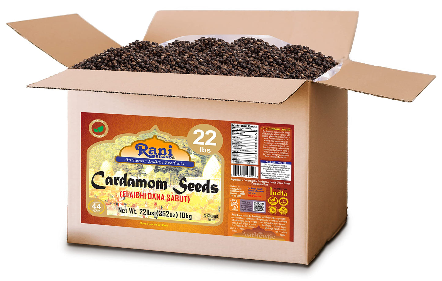 Rani Cardamom (Elachi) Decorticated Seeds Indian Spice 352oz (22lbs) 10kg Bulk Box ~ All Natural | Vegan | Gluten Friendly | NON-GMO | Kosher | Indian