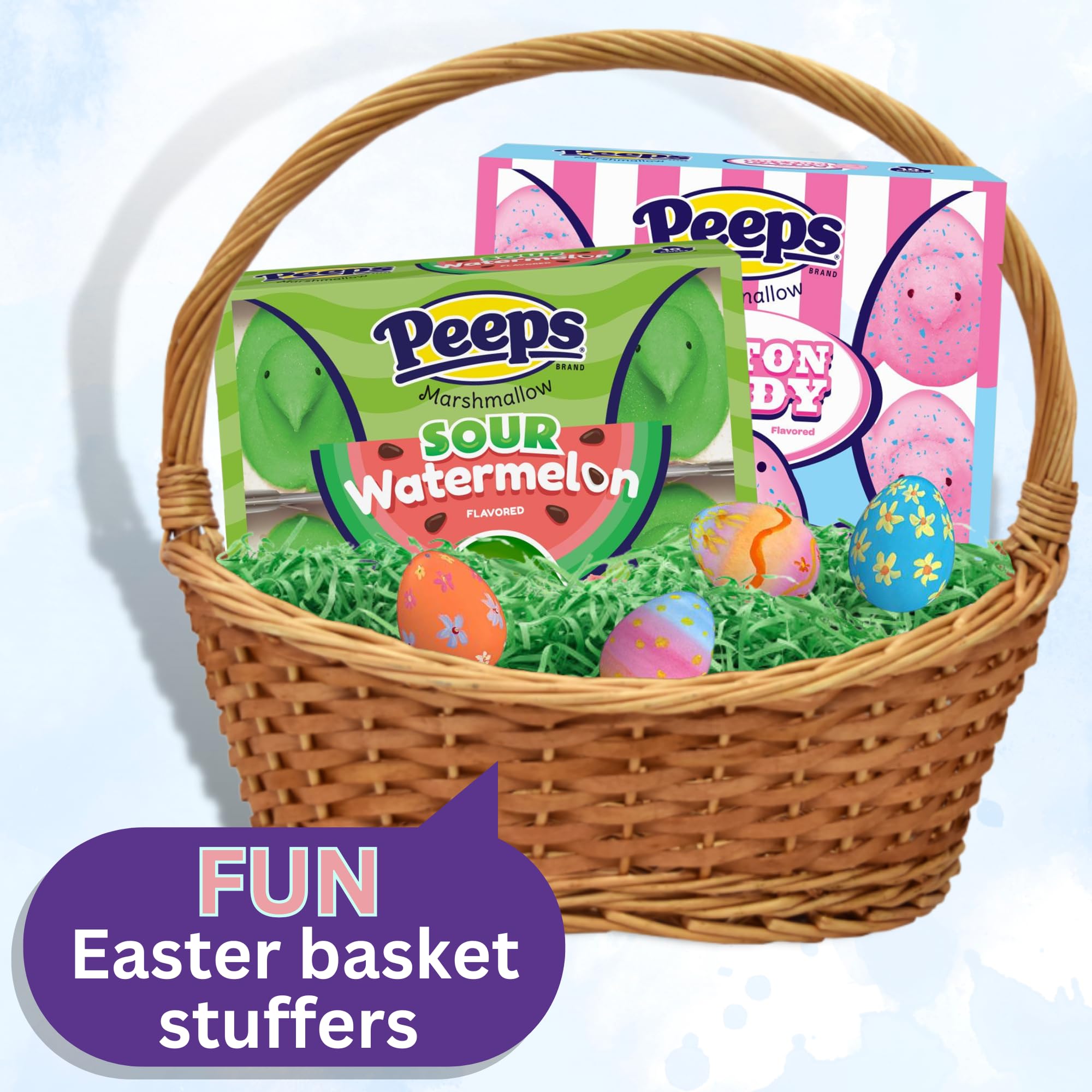Peeps Marshmallow Chicks Assortment, Sour Watermelon, Cotton Candy & Party Cake Flavors - Easter Candy Treats, Dessert Toppers & Basket Stuffers, 10