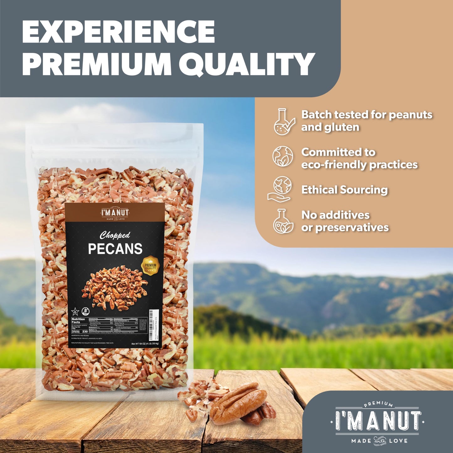 Raw Pecan Pieces 16oz (1lb) - Medium Chopped Pecans, American Grown, Batch Tested Peanut & Gluten Free, Non-GMO, No PPO, Unsalted Nuts for Baking