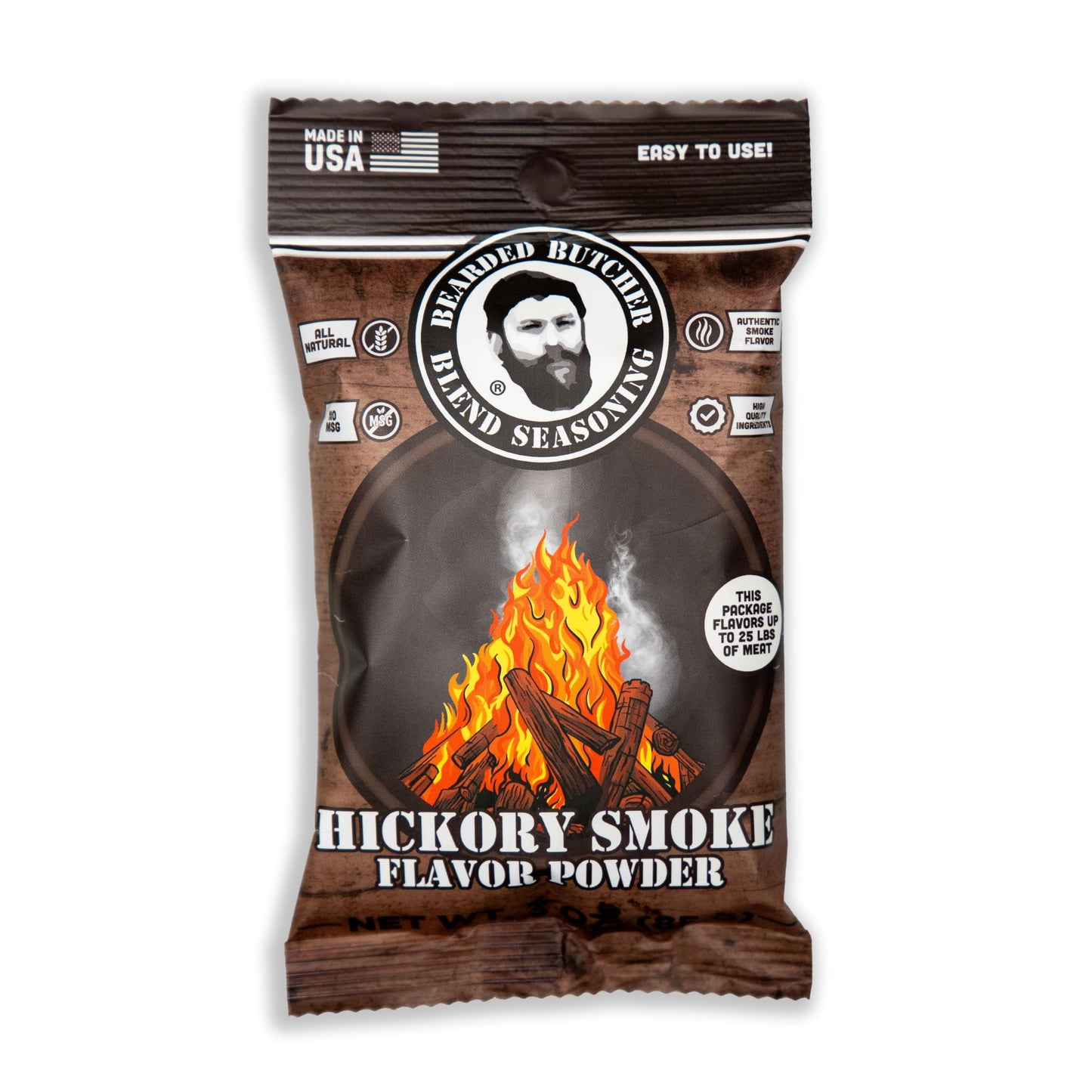 Bearded Butchers Hickory Smoke Flavor Powder, 3 oz - Natural Smoke Flavor, Portioned for Up to 25 lbs of Meat, Perfect for DIY BBQ, Grilling, Smoking