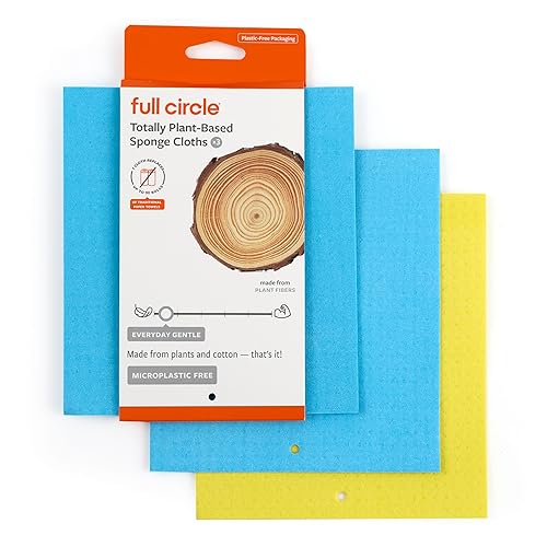Full Circle Squeeze - Cellulose Sponge Cloths, Super Absorbent Dishtowels, Reuseable Paper Towel Alternative, 100% Natural Plant-Based, 3-Pack