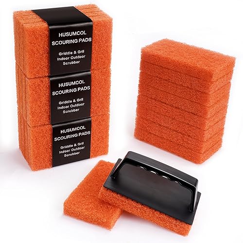 Griddle Cleaning Pads for Blackstone Flat Top, Non-Scratch Grill Scrub Pads, Bathroom Scrubbing Pads, Pool Scrub Brush, Shower Tile (22 Pads + Handle)