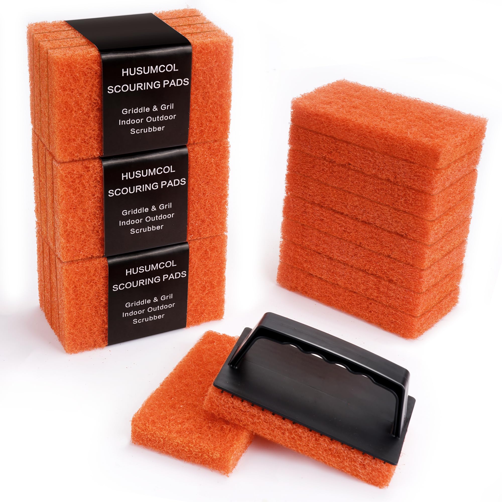 Griddle Cleaning Pads for Blackstone Flat Top, Non-Scratch Grill Scrub Pads, Bathroom Scrubbing Pads, Pool Scrub Brush, Shower Tile (22 Pads + Handle)