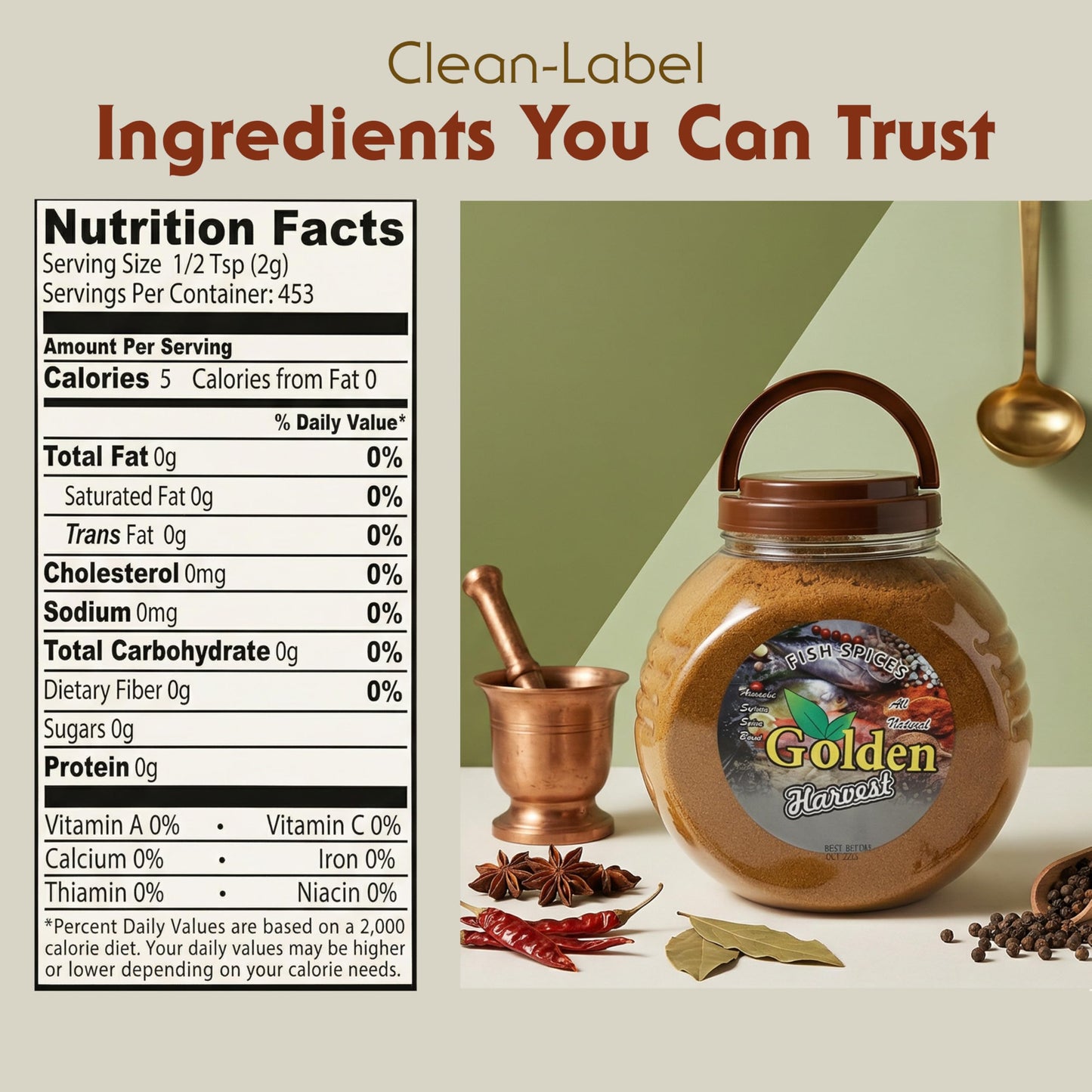 Golden Harvest Seafood Seasoning - Non-GMO, Gluten Free & No Preservatives - Fish Seasoning For Cooking, Seafood Boils & Dry Rubs & Dry Rub for Fish