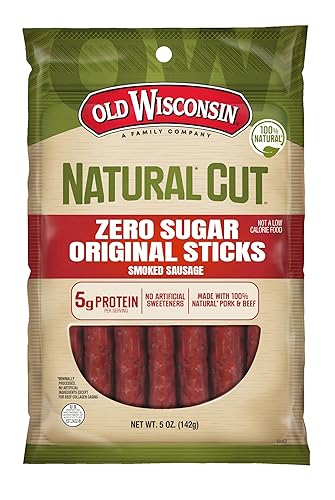 Old Wisconsin Natural Cut Original Sausage Snack Sticks, Zero Sugar, Naturally Smoked, Ready to Eat, High Protein, Low Carb, Keto, Gluten Free, No