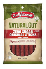 Old Wisconsin Natural Cut Original Sausage Snack Sticks, Zero Sugar, Naturally Smoked, Ready to Eat, High Protein, Low Carb, Keto, Gluten Free, No