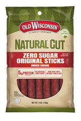 Old Wisconsin Natural Cut Original Sausage Snack Sticks, Zero Sugar, Naturally Smoked, Ready to Eat, High Protein, Low Carb, Keto, Gluten Free, No