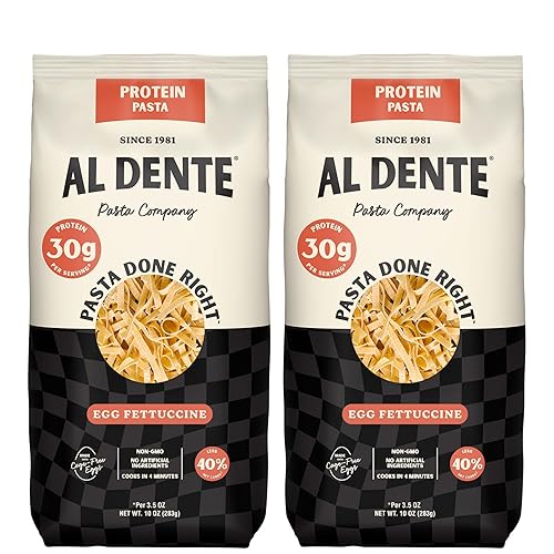 Al Dente Protein Pasta Egg Fettuccine - 30g High Protein in 3.5oz Serving, Lower Carb, High Fiber. Cage-Free Eggs & Semolina. (Previously Carba-Nada