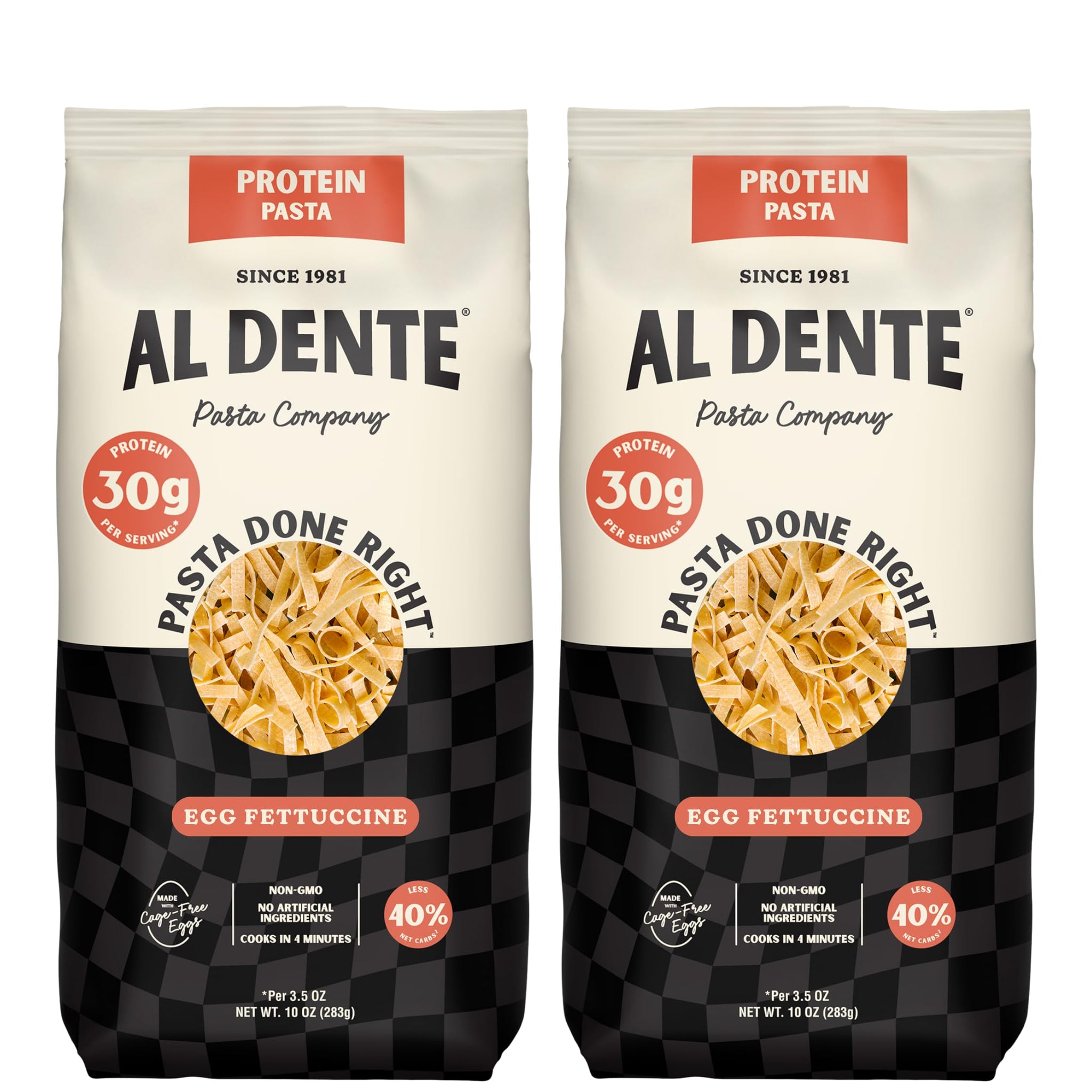 Al Dente Protein Pasta Egg Fettuccine - 30g High Protein in 3.5oz Serving, Lower Carb, High Fiber. Cage-Free Eggs & Semolina. (Previously Carba-Nada