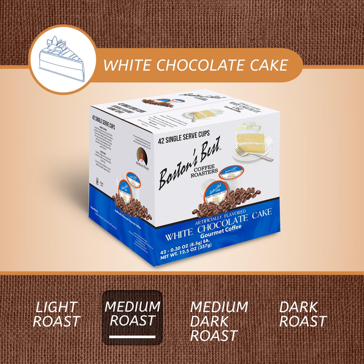 Boston’s Best - White Chocolate Cake Flavored Delicious Gourmet Coffee Compatible with Keurig Coffee Maker, 1 Count (42 Single Serve Medium Roast