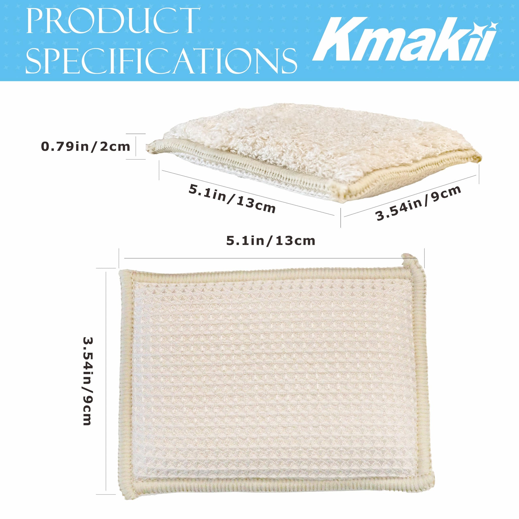 KMAKII Bamboo Kitchen Sponges Dish Sponges Natural Cleaning Sponges Beige 6 Pack