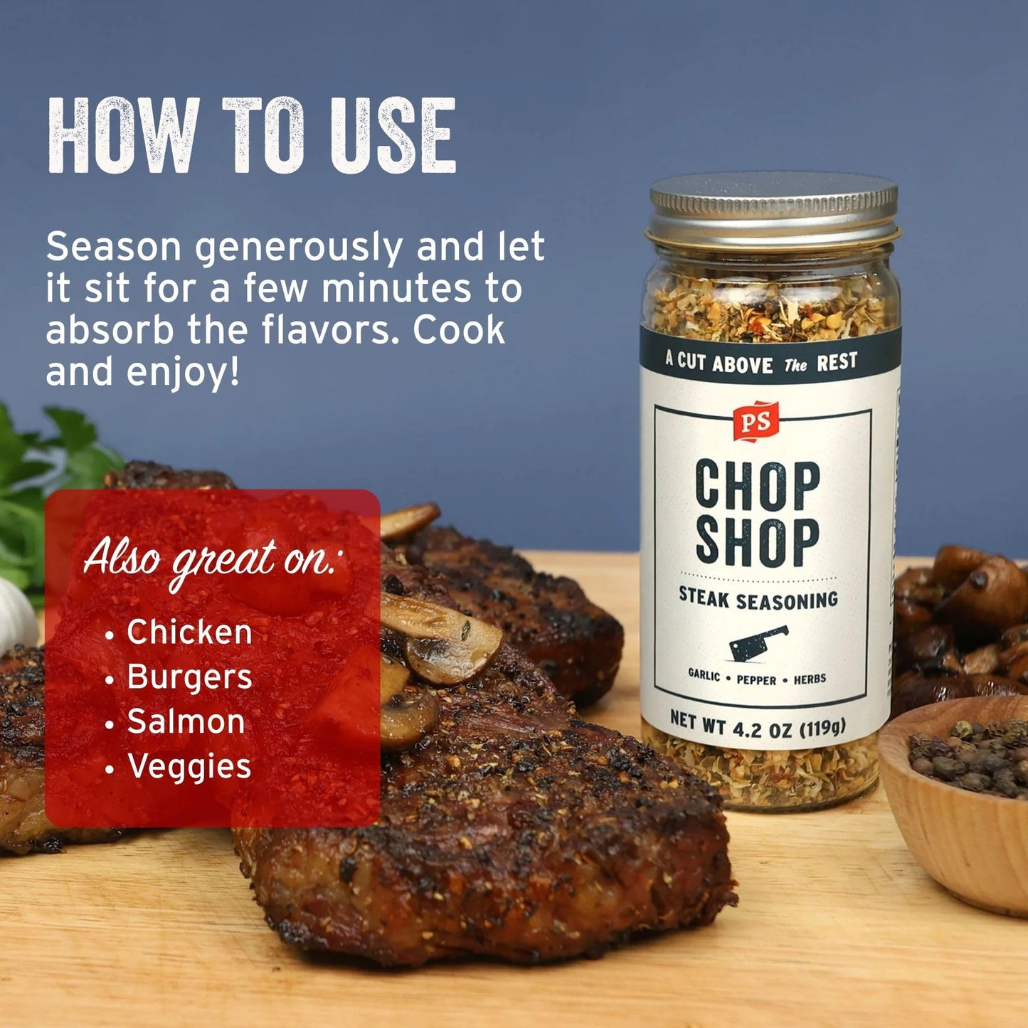 PS Seasoning Chop Shop - Garlic and Herb Seasoning - Steak Spice Rub for Grilling - All-Purpose Seasonings and Spices for Cooking Prime Cuts, Burgers