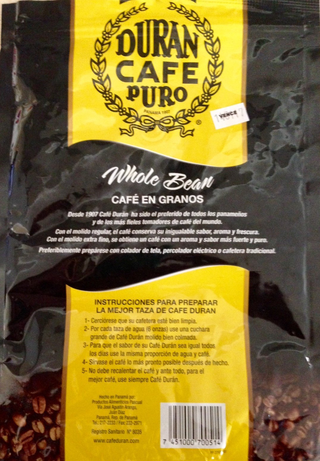 Café Duran Best Panama Whole Roasted Coffee Beans 360gr (12.7oz) Freshly Imported from Chiriquis Highlands