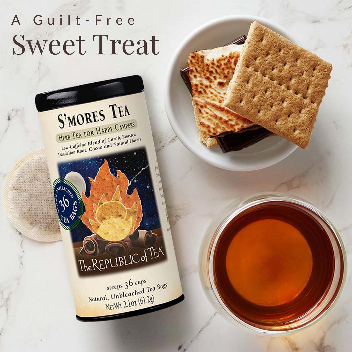 The Republic of Tea - S’mores Herbal Chocolate Tea Tin, 36 Low-Caffeine Tea Bags