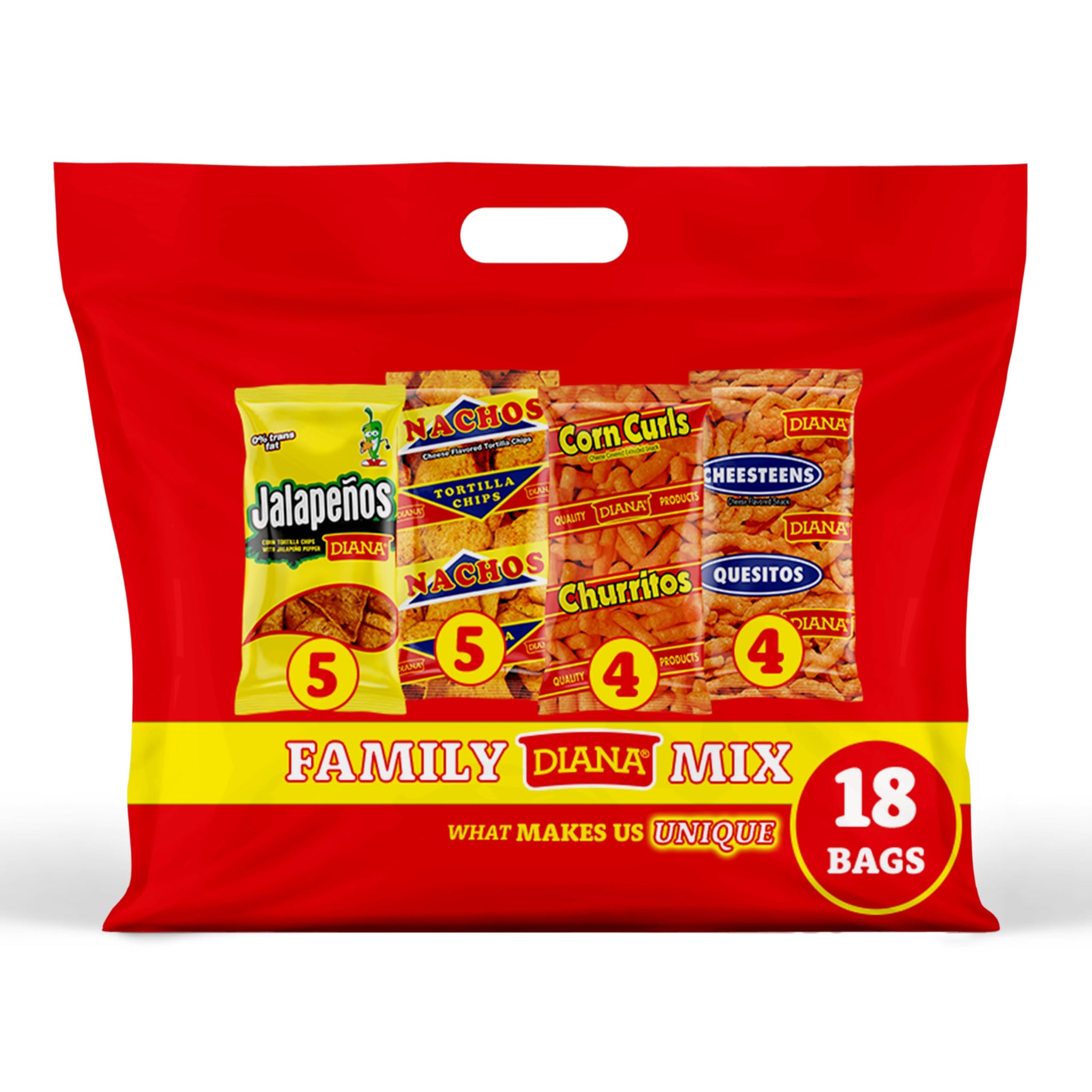 Diana Jalapeños, Nachos, Churritos and Quesitos Snack Variety Pack, 18 Bags, 16.8 Oz