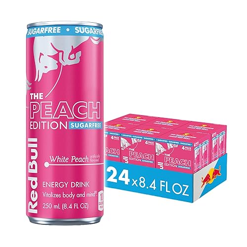 Red Bull Peach Edition Sugarfree Energy Drink, White Peach, 8.4 fl. oz., 6 x 4 Cans, Pack of 24 Cans, with 80mg Caffeine, Taurine & B Vitamins