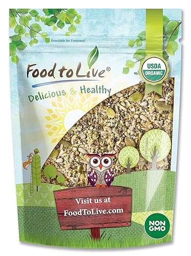 Food to Live - Organic Raw Superseed Mix- Chia, Flax, Hemp, Pumpkin, and Sunflower, 12 Ounces - Non-GMO Whole Seeds Blend, Vegan, Kosher, Raw, Bulk